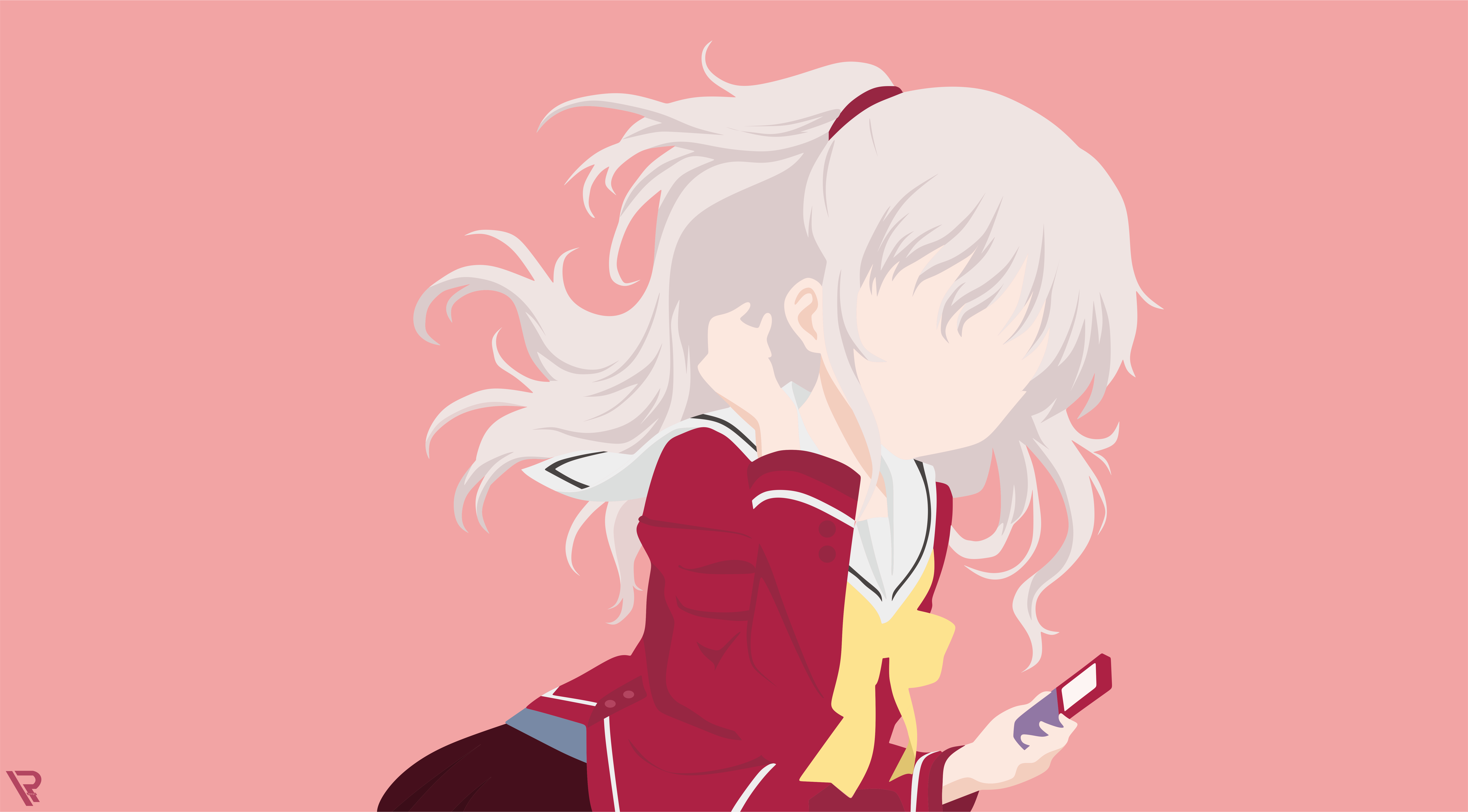 Nao Tomori from Charlotte with white hair and red uniform HD Wallpaper