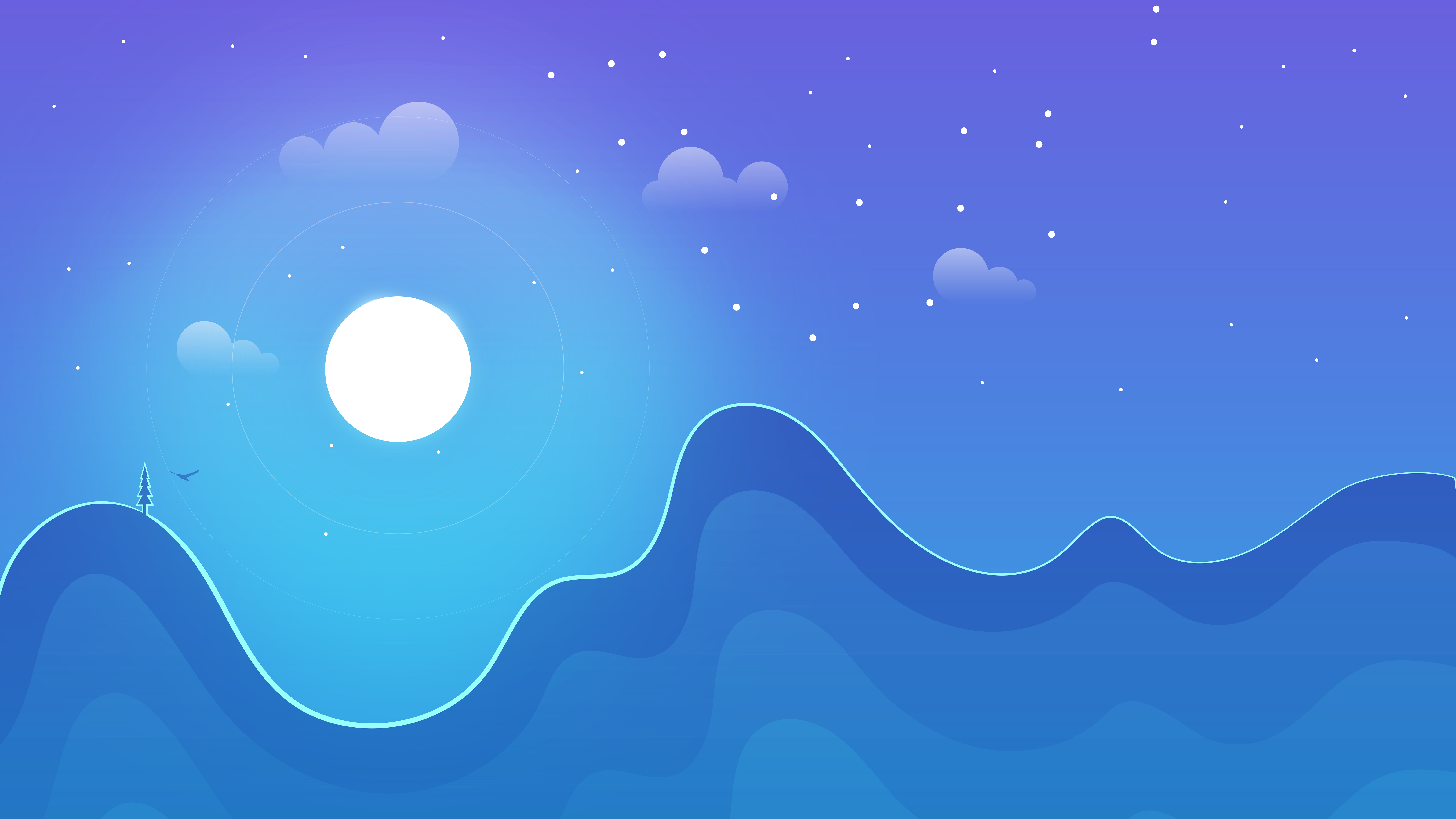 Night landscape with moon and stars HD Wallpaper