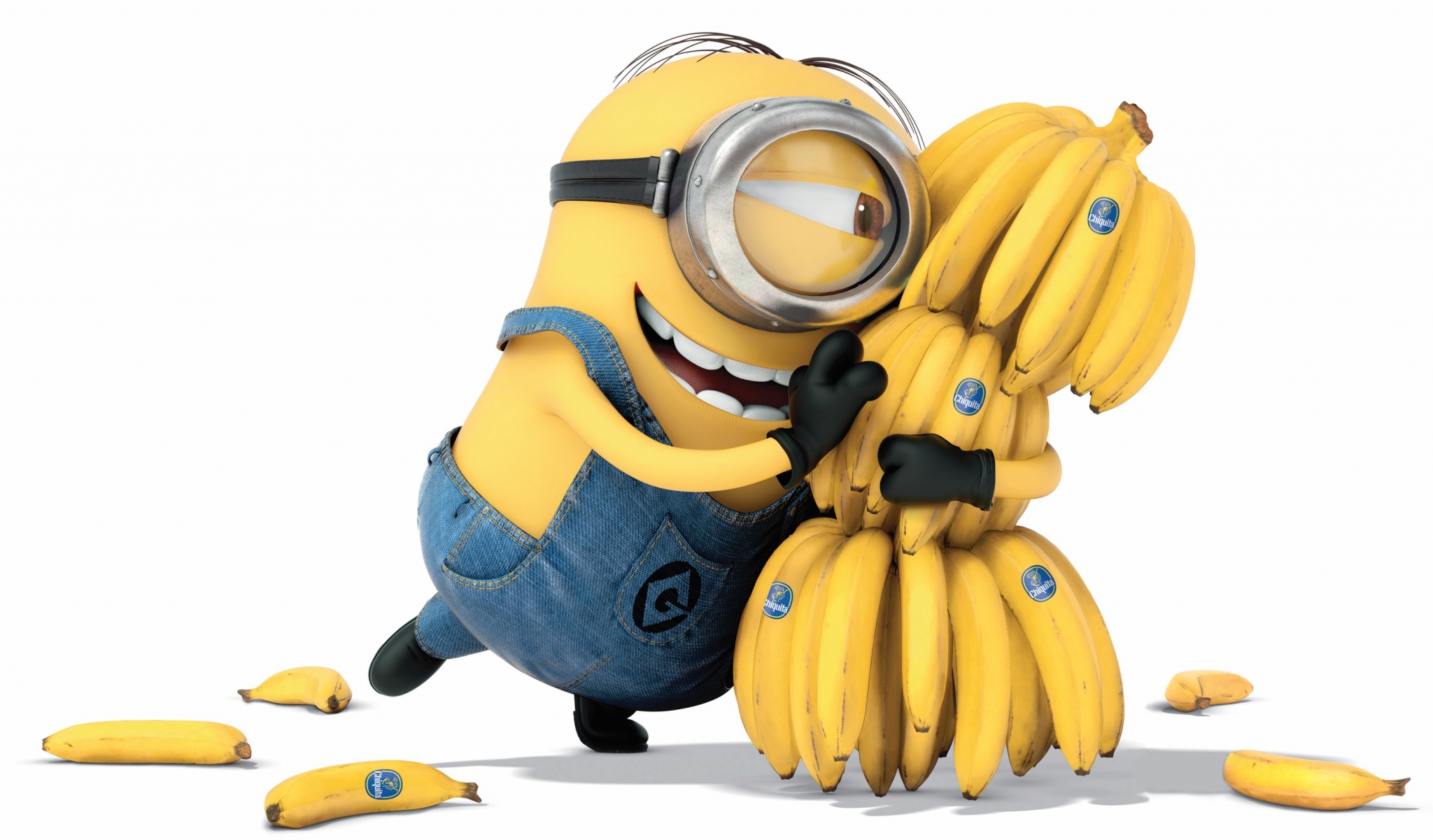 Minion hugging a bunch of bananas HD Wallpaper