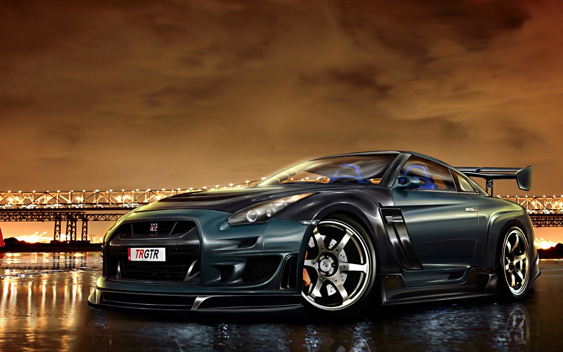 Nissan GT-R TRGTR sports car at night HD Wallpaper