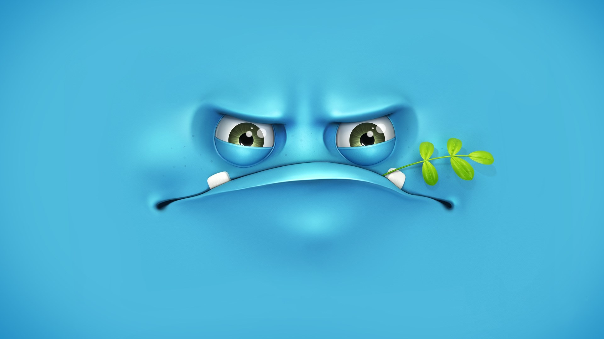 Grumpy blue monster with a leaf HD Wallpaper