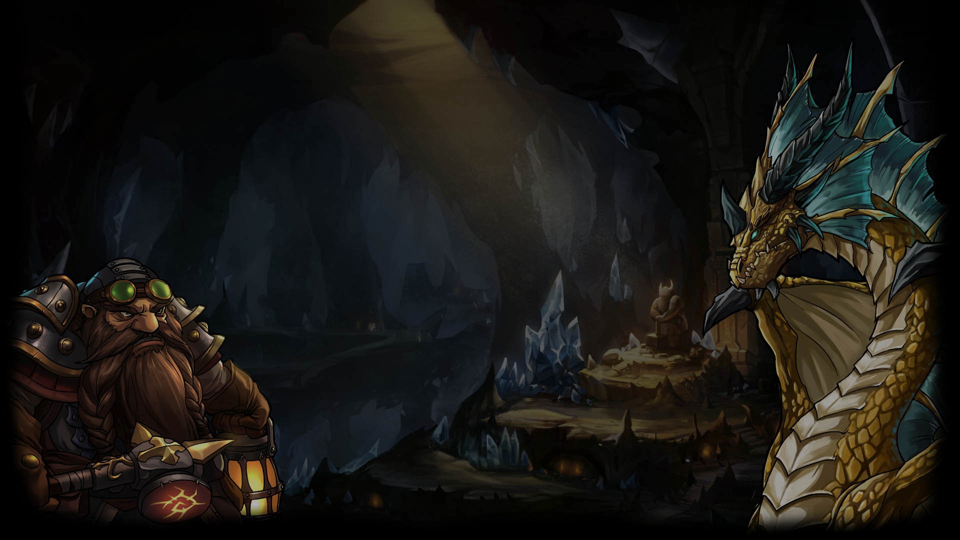 Dwarf and Dragon in a Cave from Gems of War HD Wallpaper