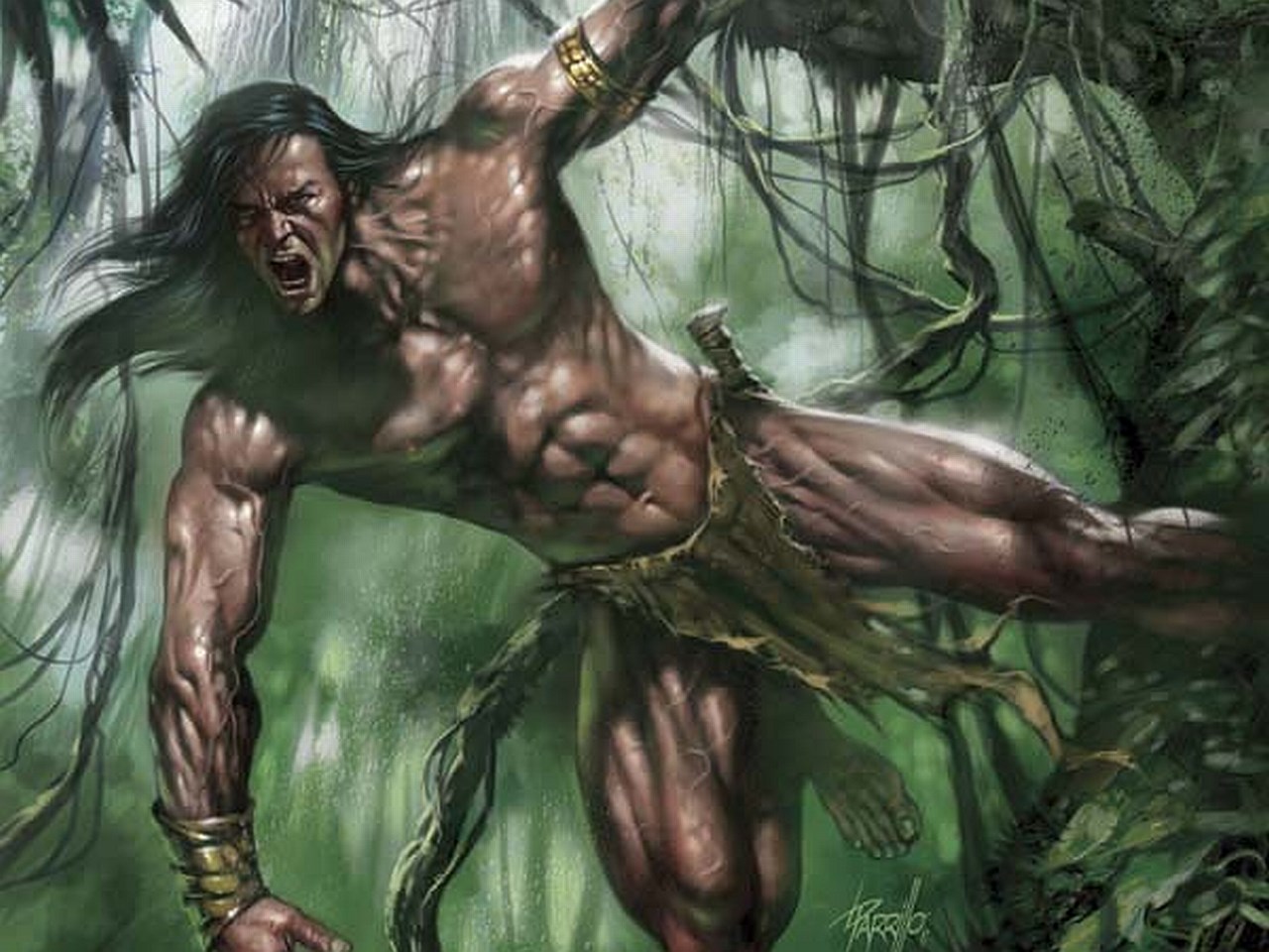 Tarzan swinging through the jungle HD Wallpaper