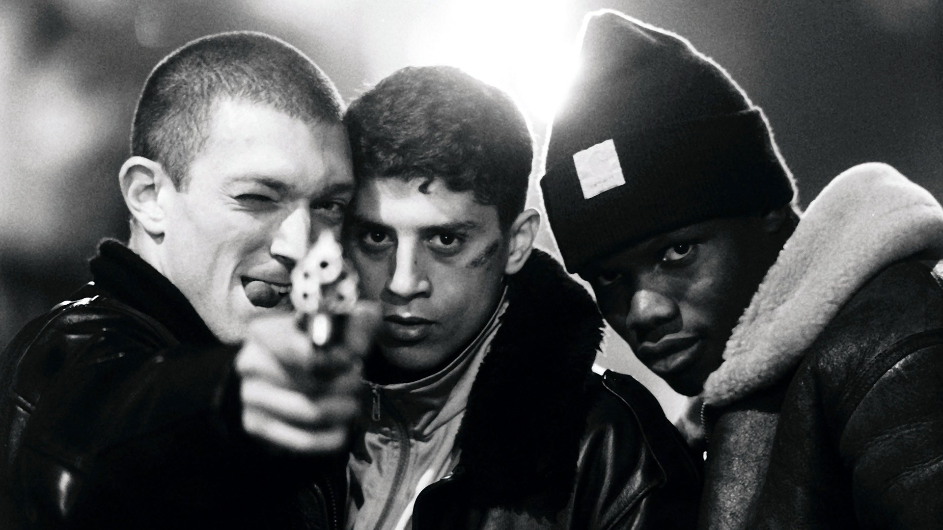 Three men with a gun from La Haine HD Wallpaper