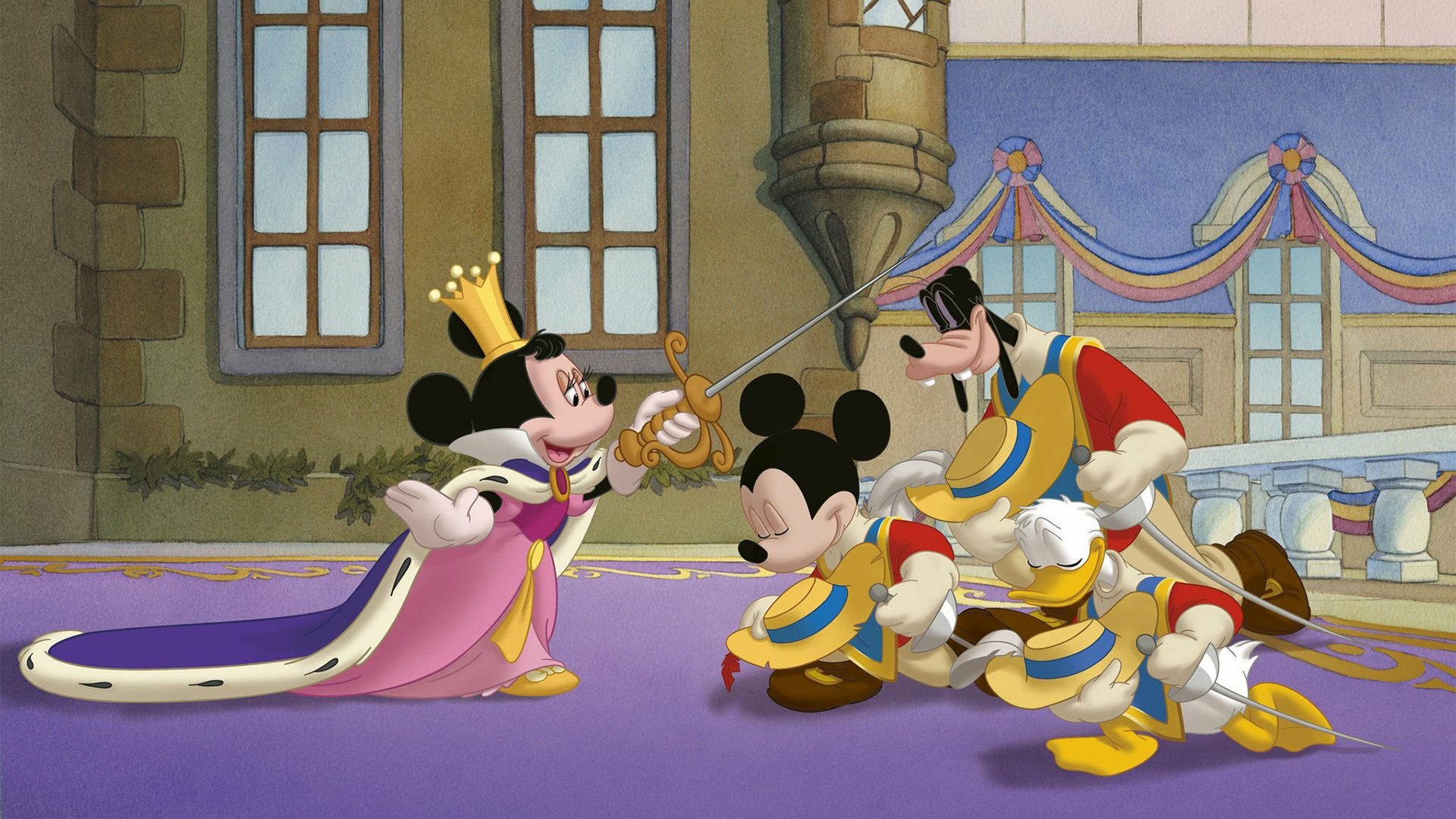 Minnie Mouse as Queen knights Mickey, Donald, and Goofy HD Wallpaper