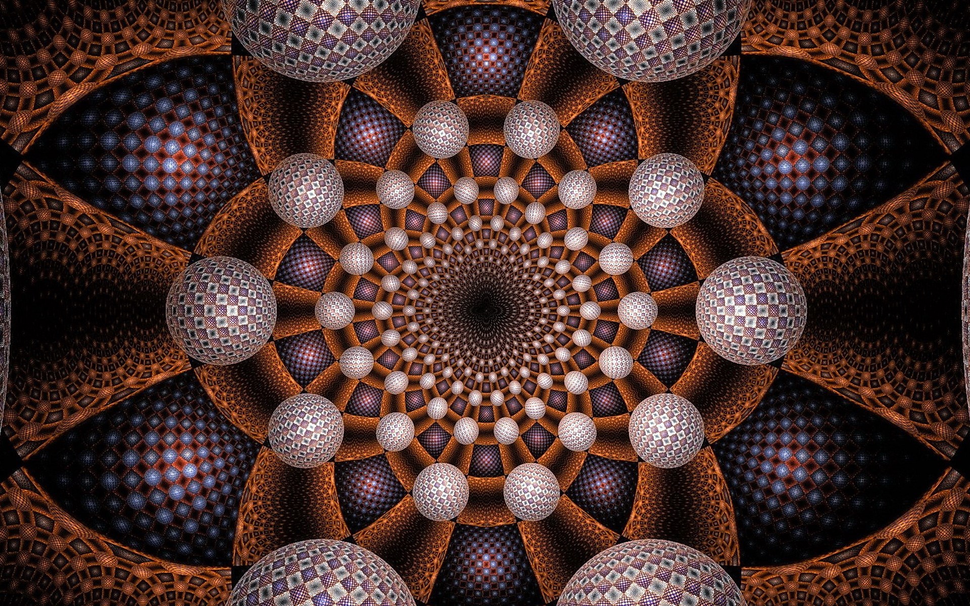 Intricate Geometric Fractal with Spheres and Patterns HD Wallpaper