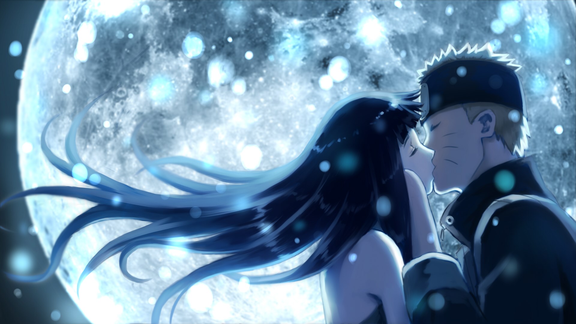 Naruto and Hinata kissing under the moon HD Wallpaper
