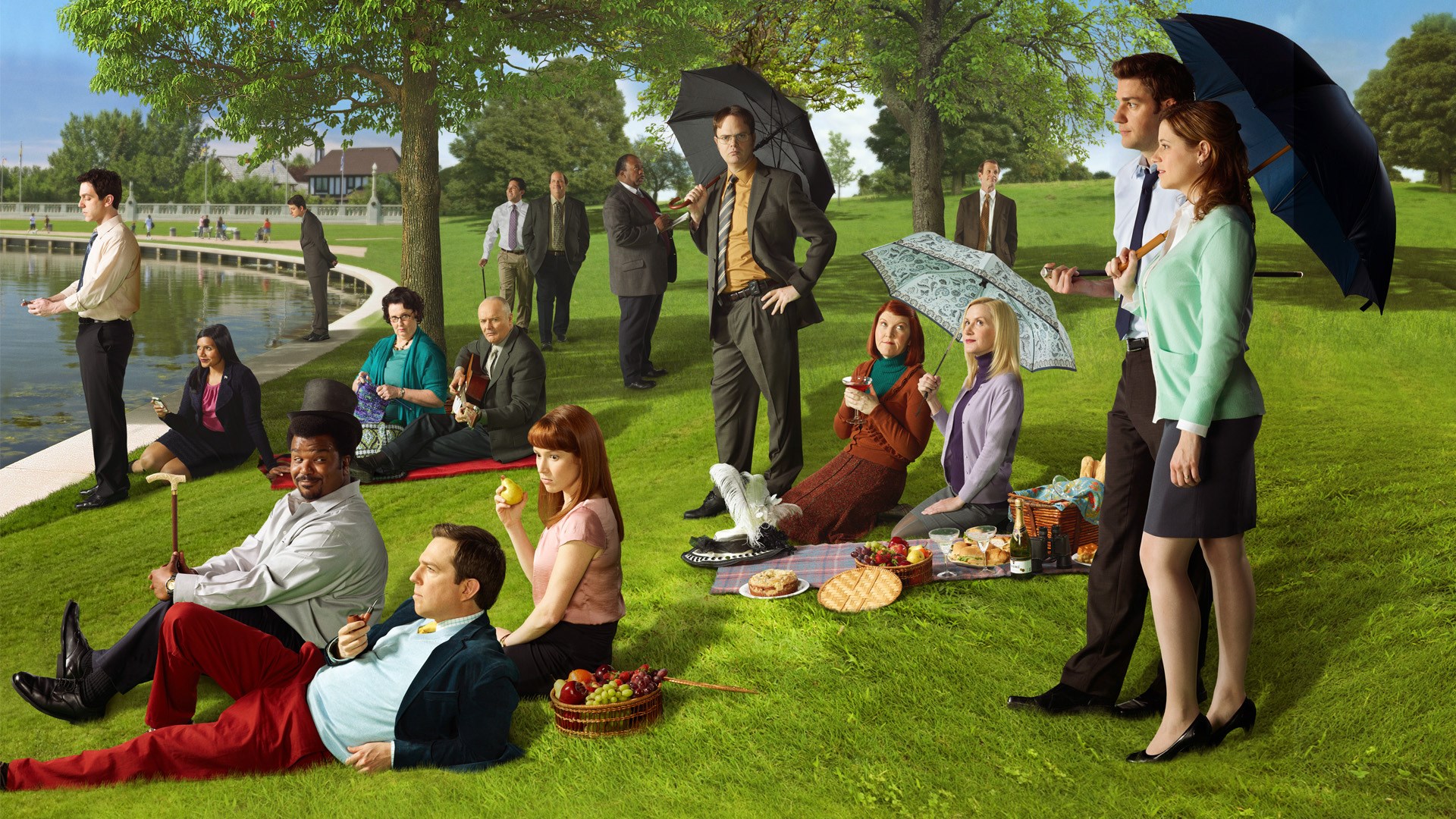 The Office US cast having a picnic by the lake HD Wallpaper