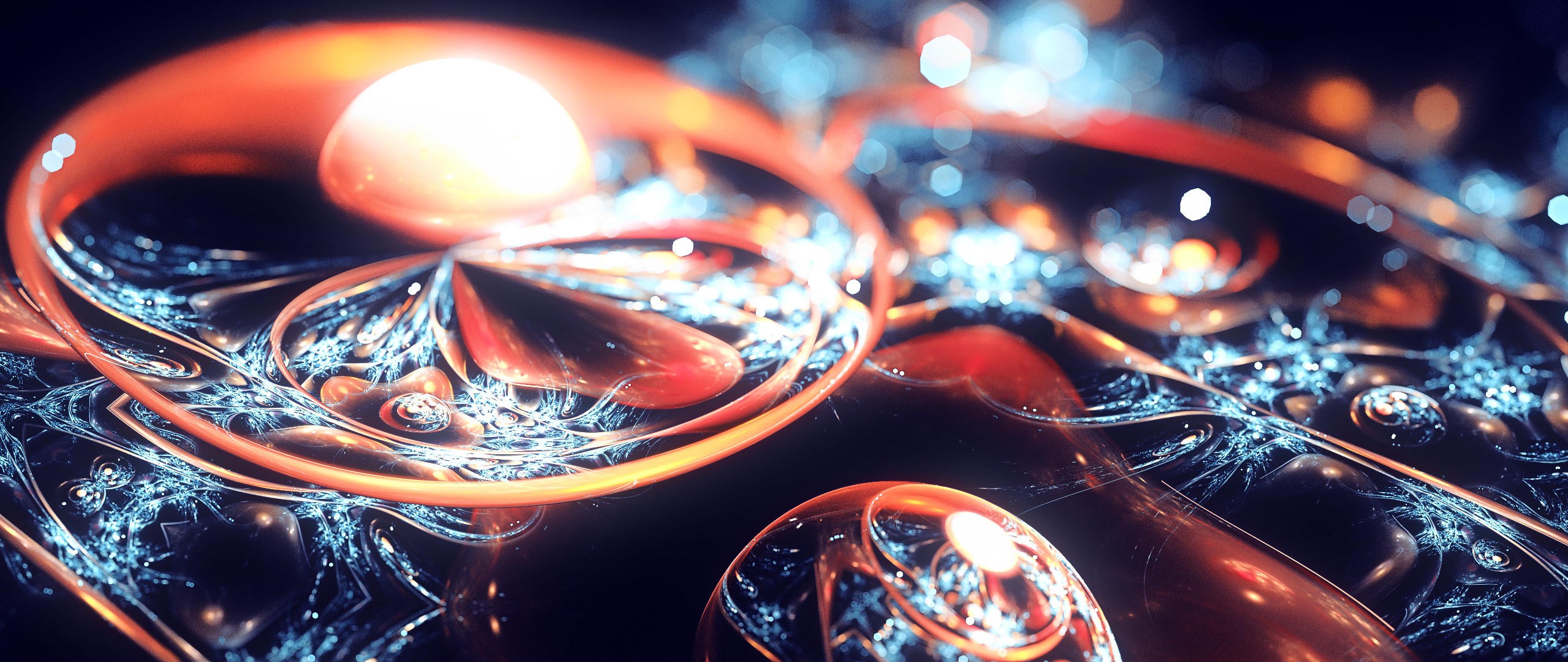 Abstract fractal art with orange and blue elements HD Wallpaper