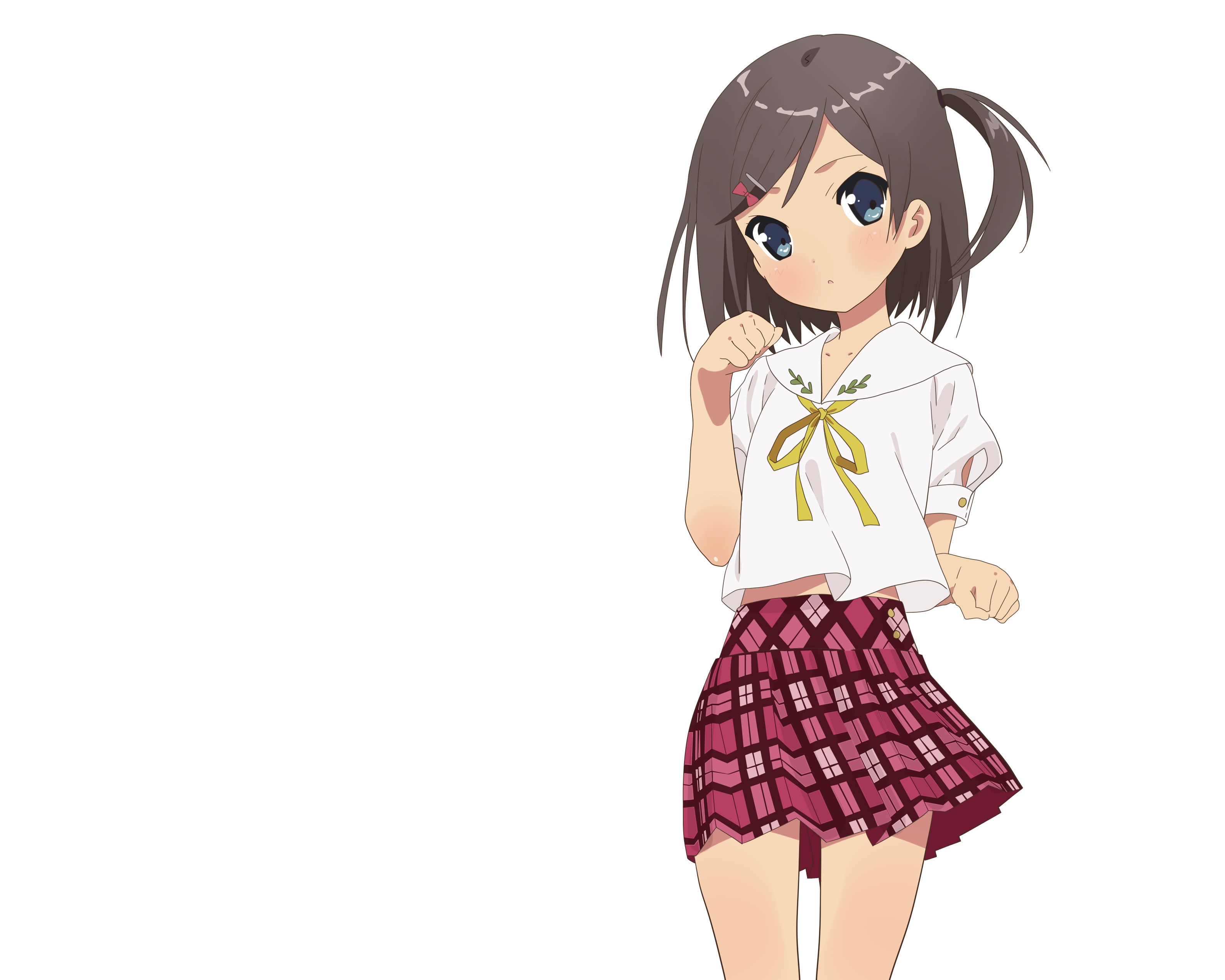 Girl with brown hair in pigtails wearing school uniform HD Wallpaper
