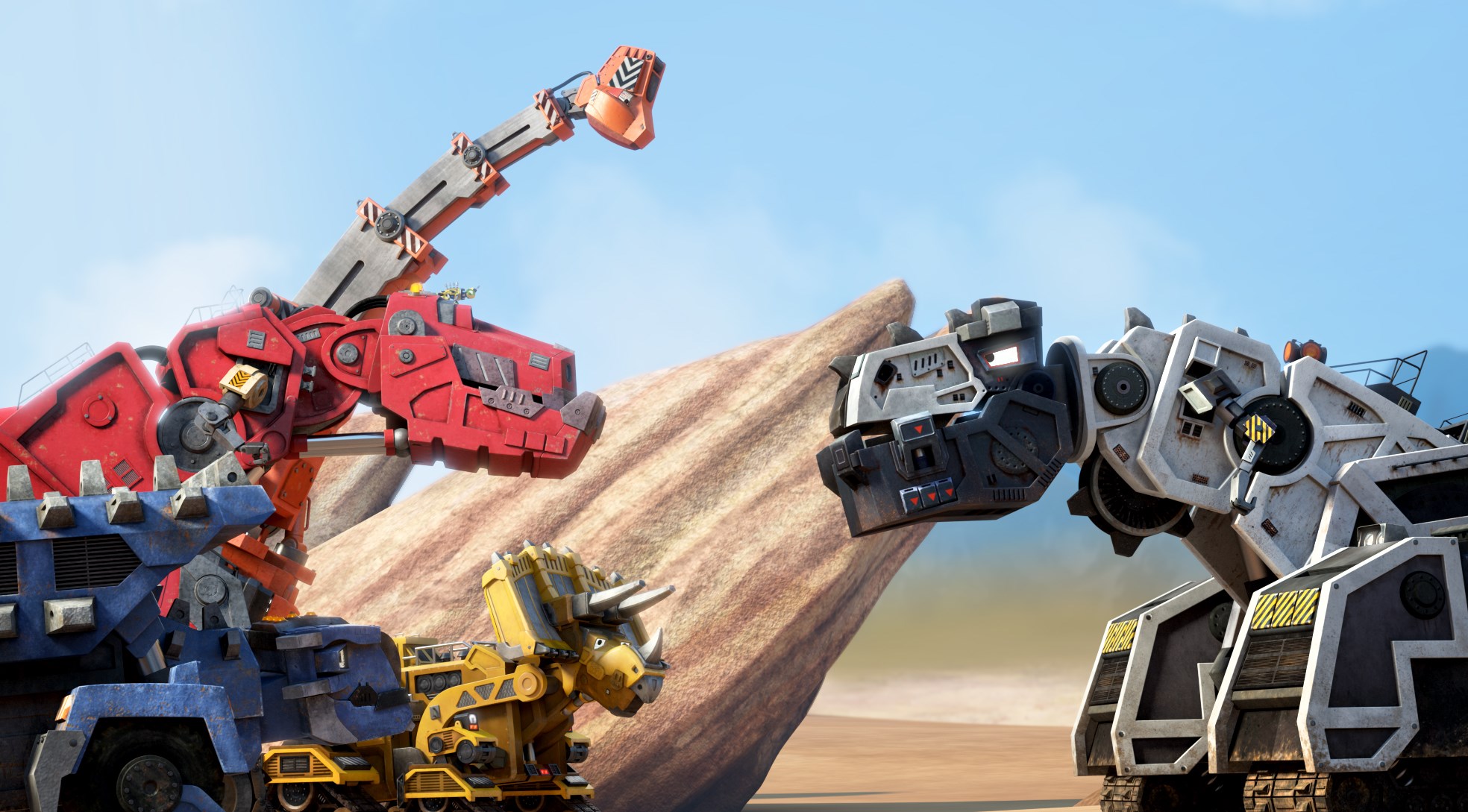 Dinotrux characters in a desert landscape HD Wallpaper