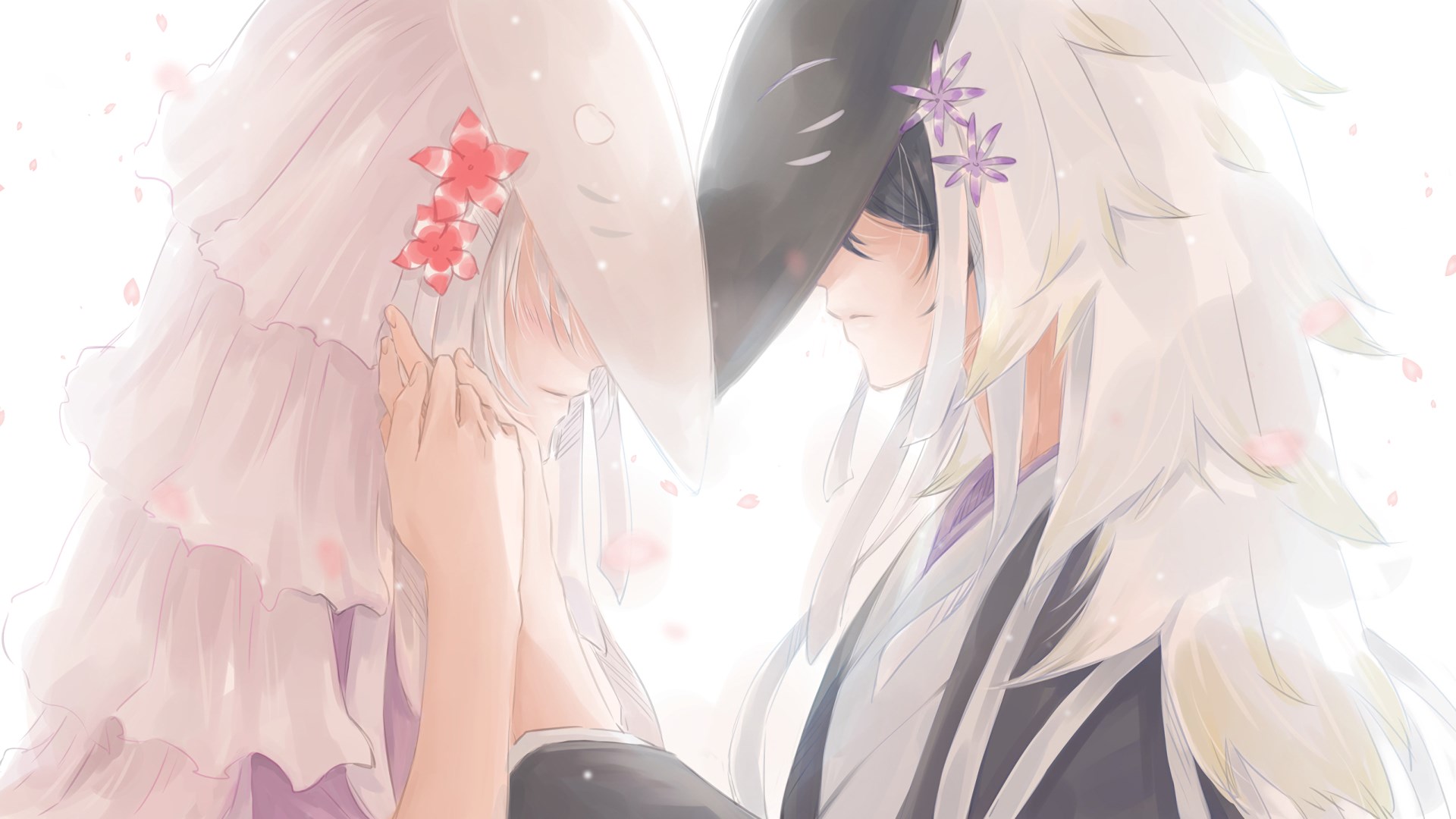 Natsume Yuujinchou characters with masks and flowers HD Wallpaper