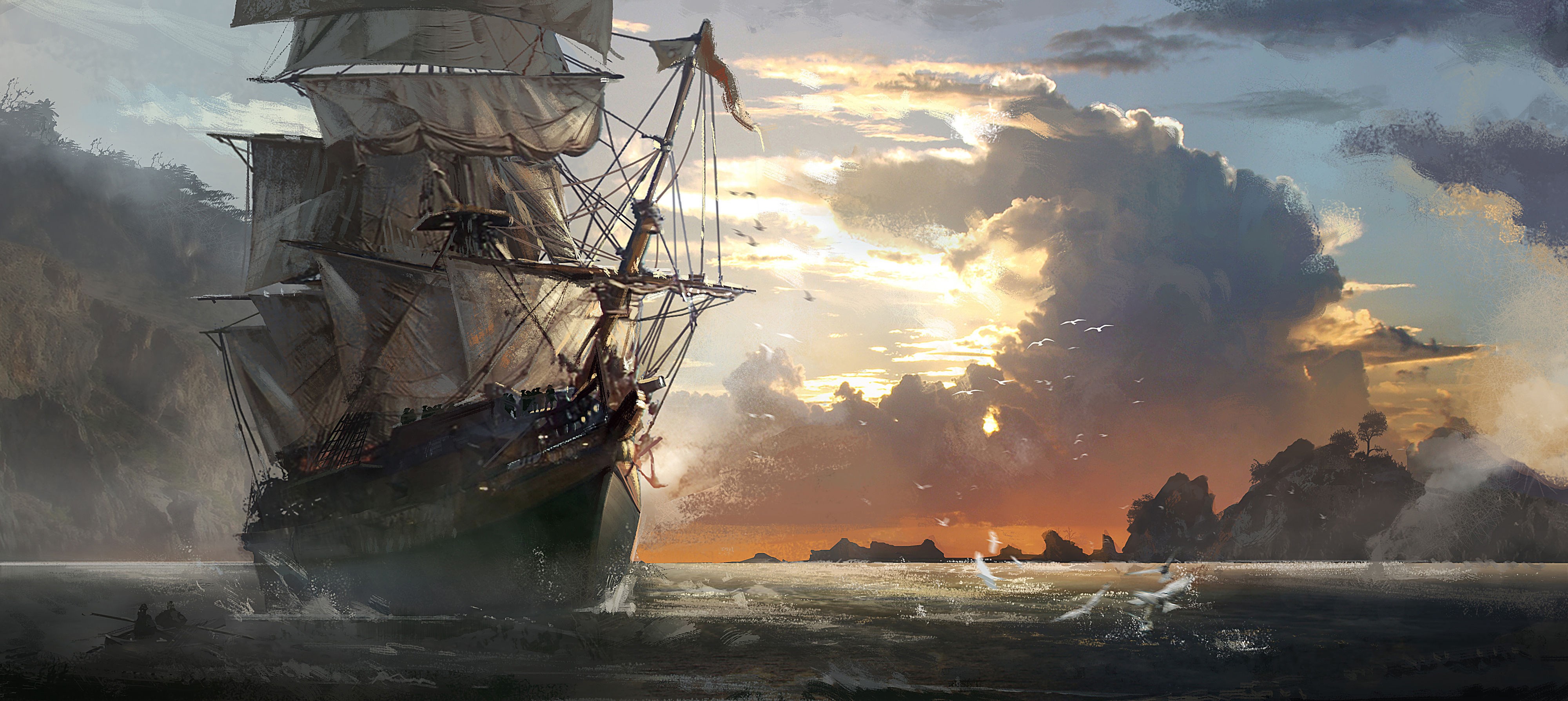 Assassin's Creed IV: Black Flag Ship at Sunset HD Wallpaper