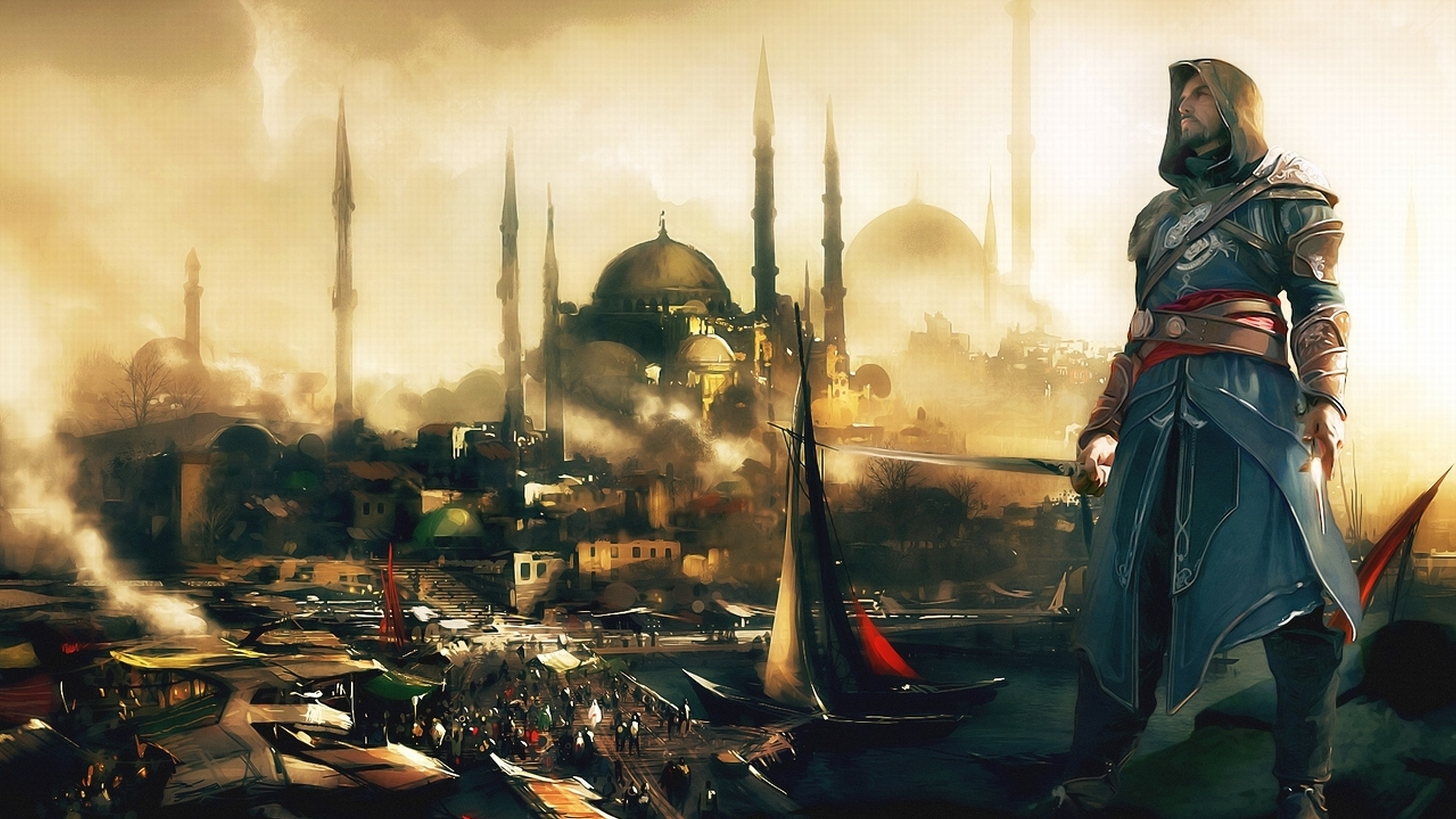 Ezio Auditore from Assassin's Creed Revelations overlooking a city HD Wallpaper