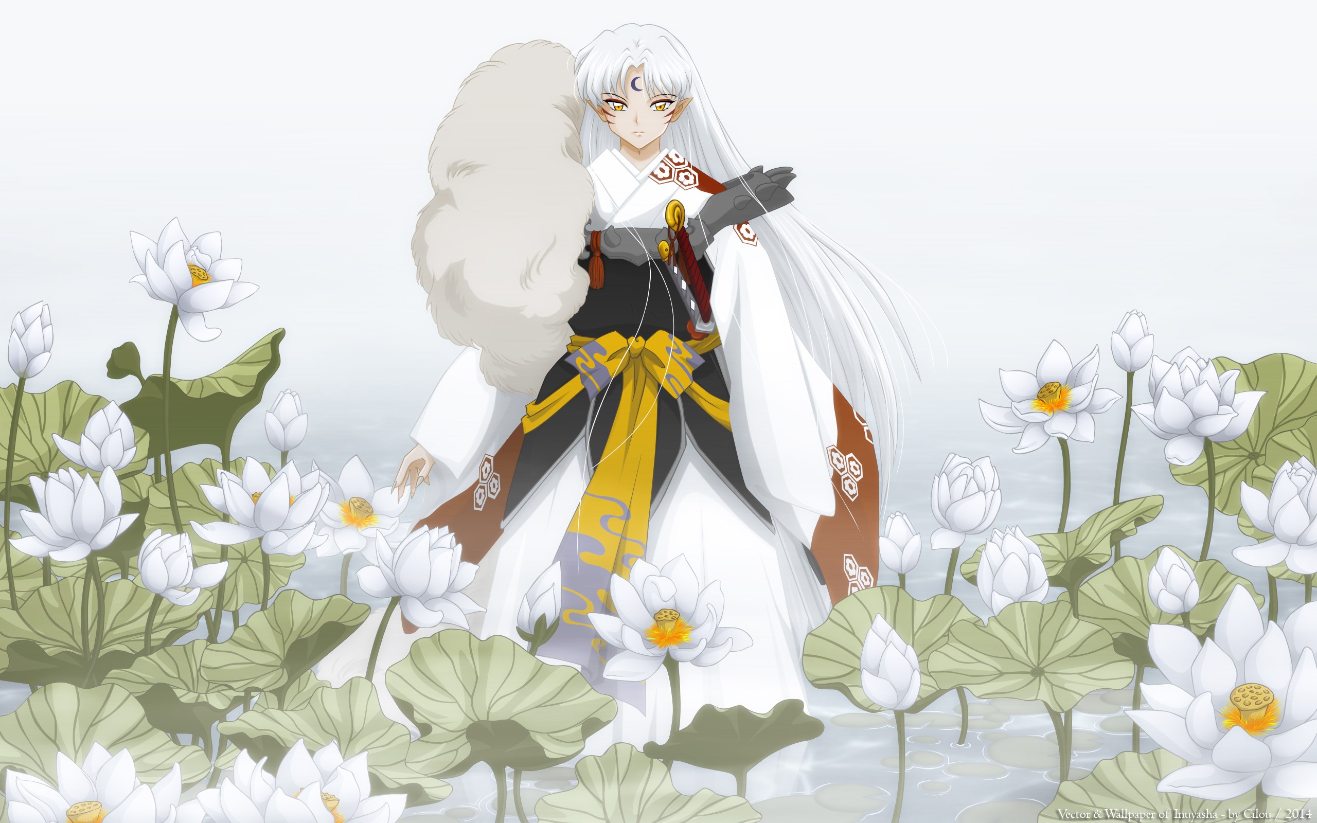 Sesshomaru from Inuyasha surrounded by lotuses HD Wallpaper