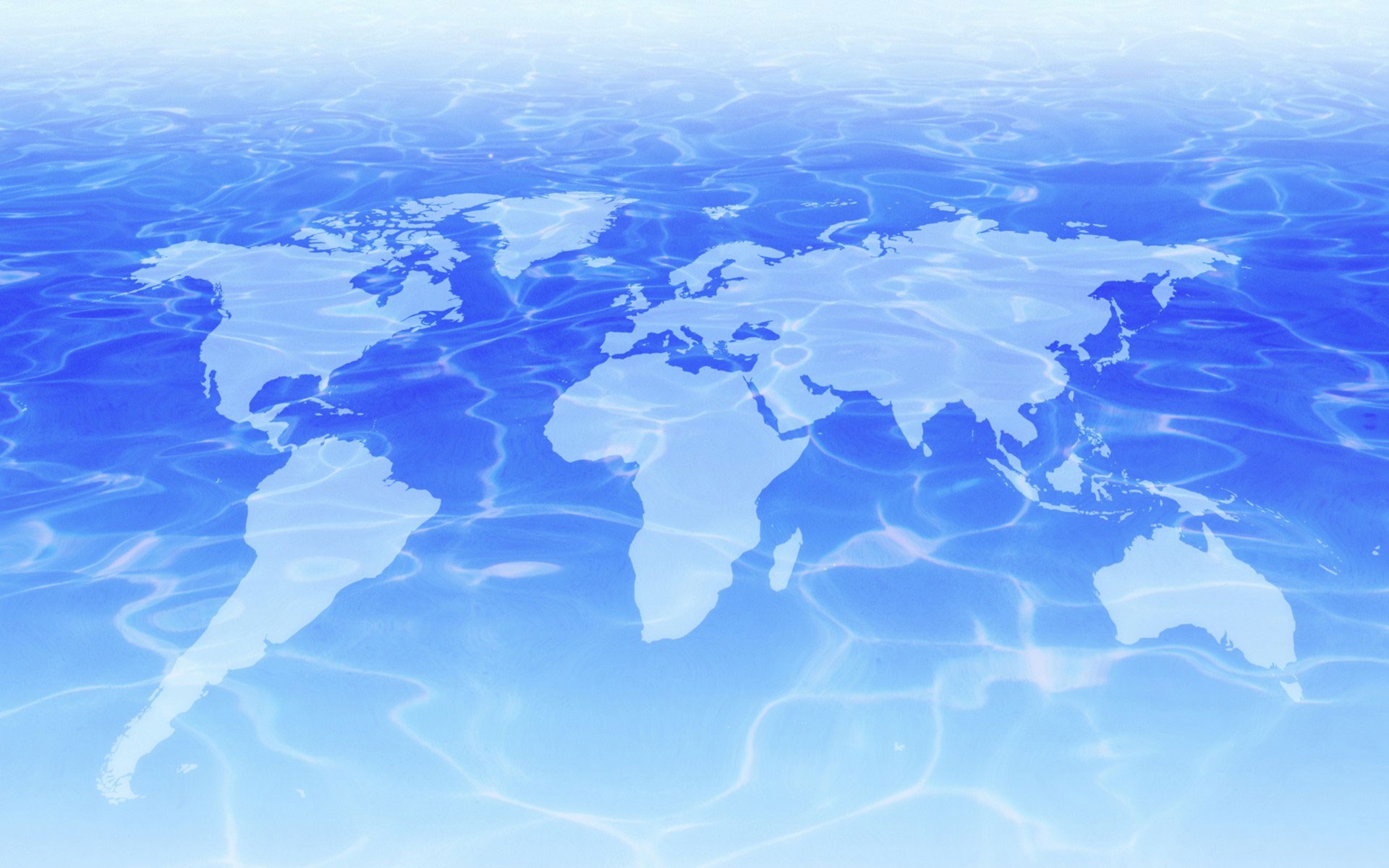 World map superimposed on rippling blue water HD Wallpaper