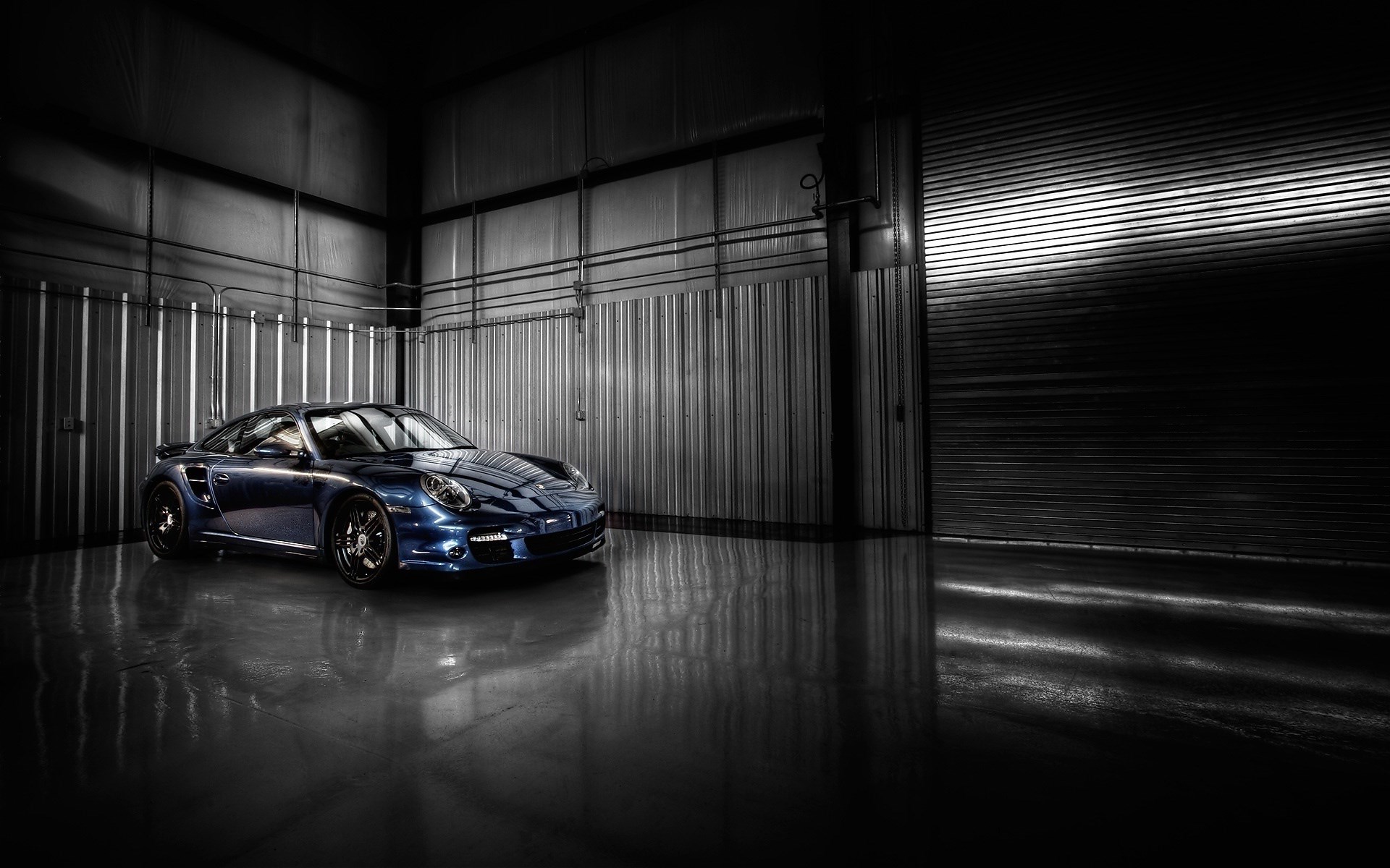 Blue Porsche in a Garage HD Wallpaper