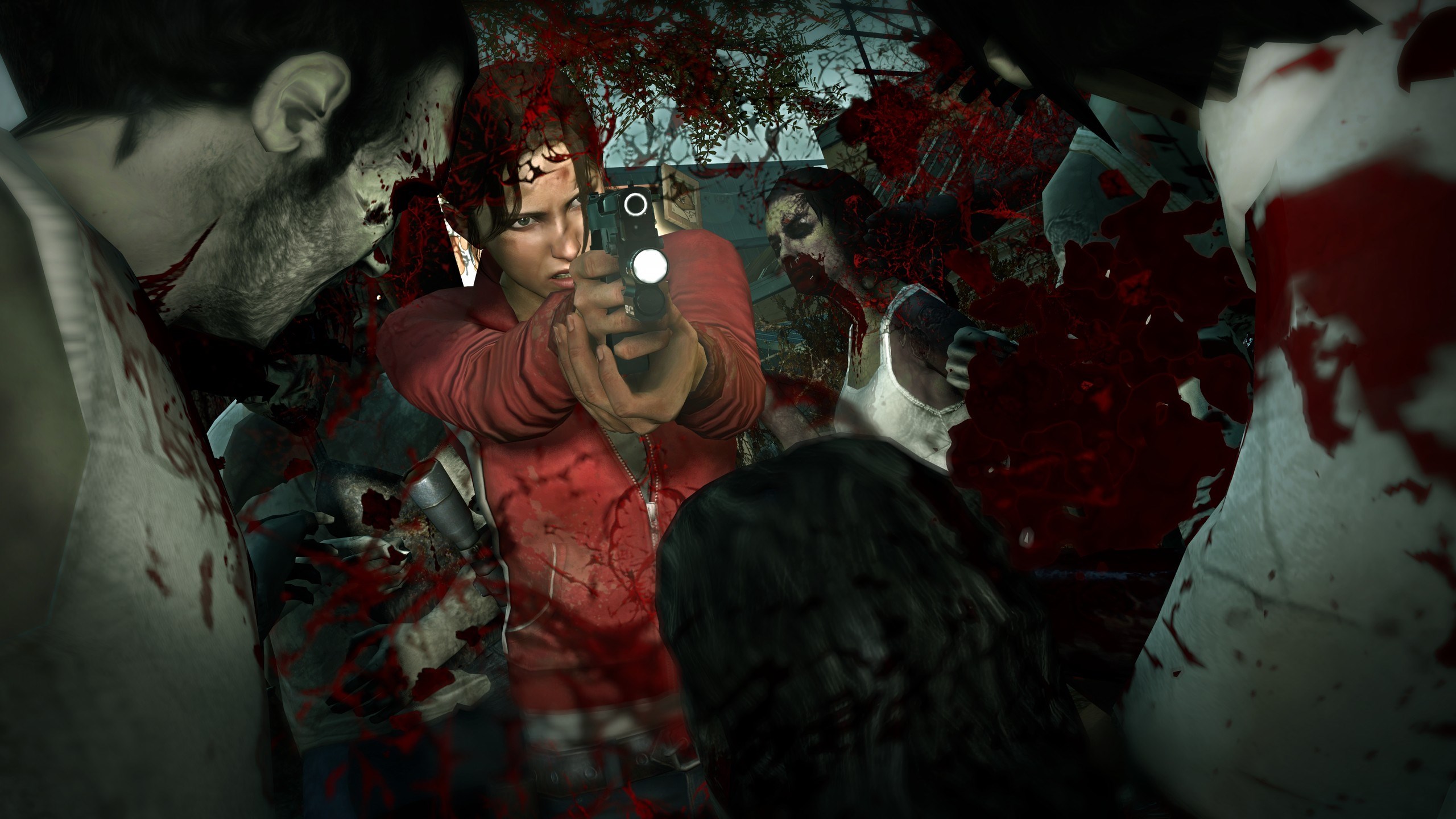 Woman with gun surrounded by zombies in Left 4 Dead HD Wallpaper