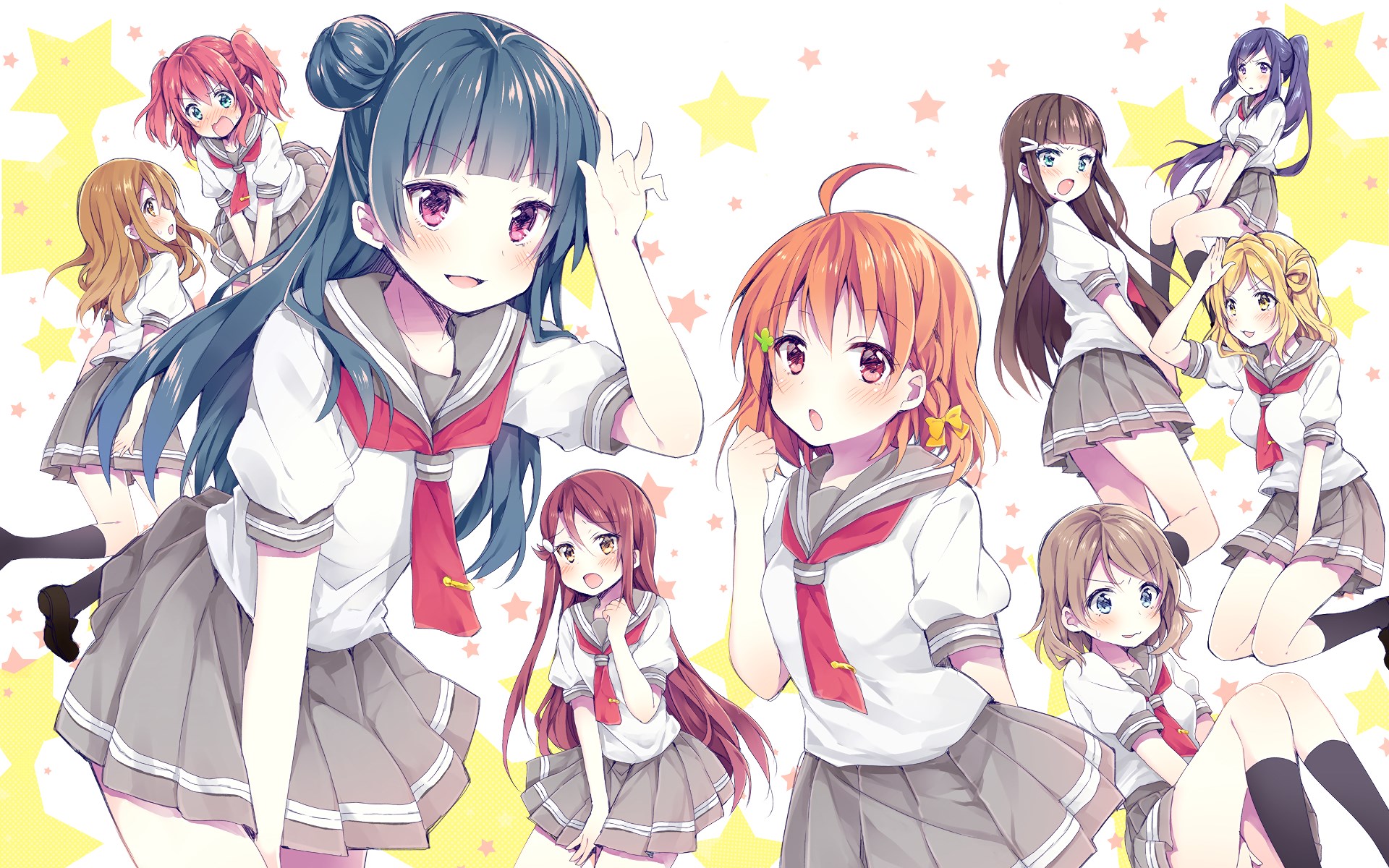 Love Live! Sunshine!! girls in school uniforms HD Wallpaper