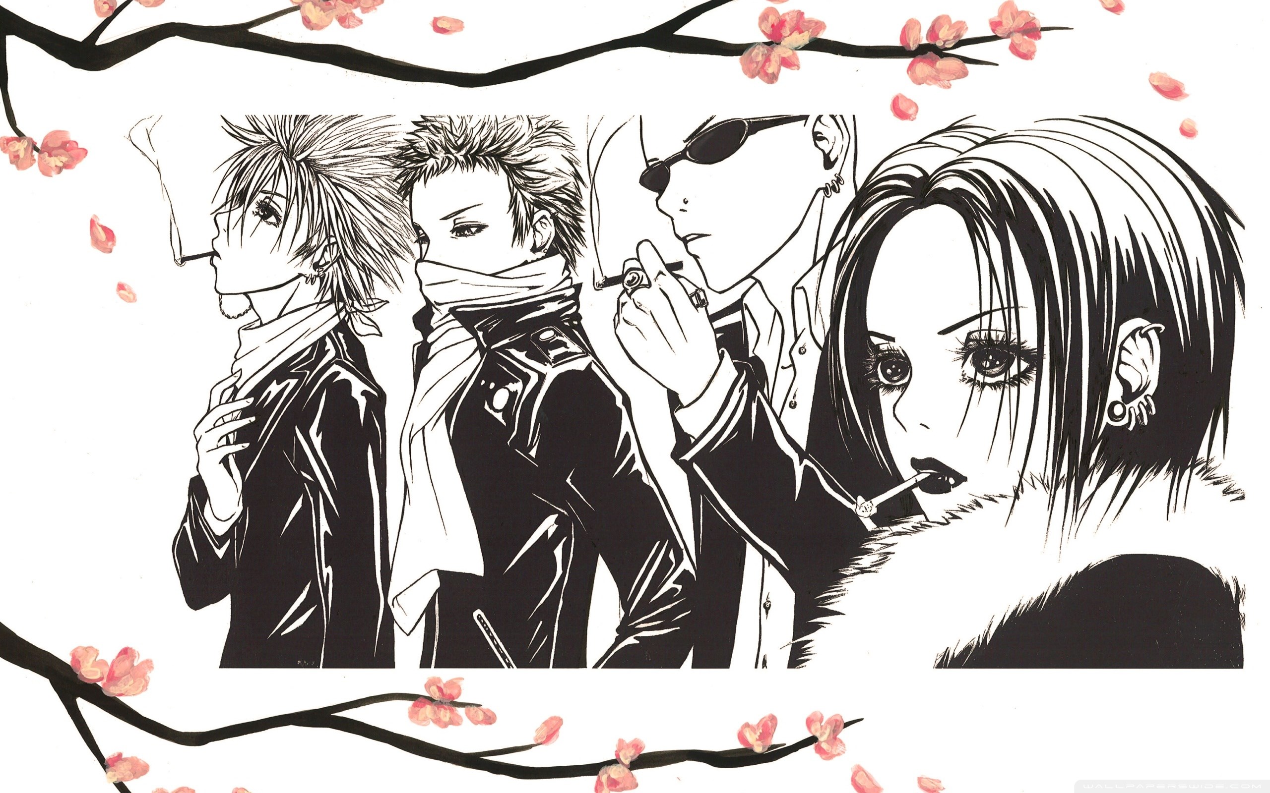 Nana characters smoking with cherry blossoms HD Wallpaper