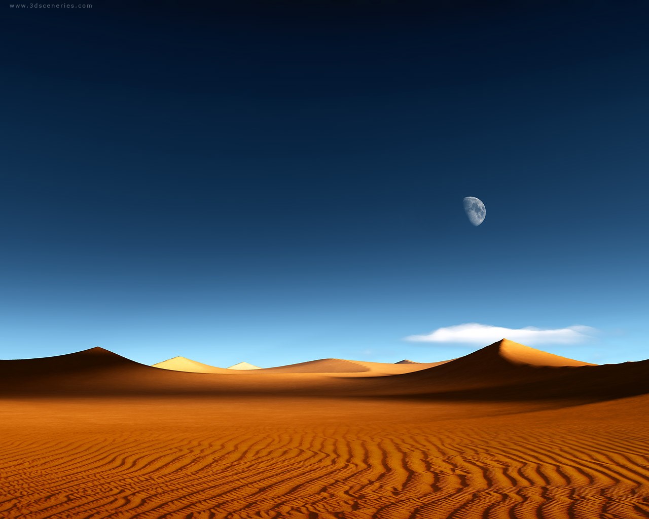 Desert Dunes Under a Clear Blue Sky with Moon HD Wallpaper