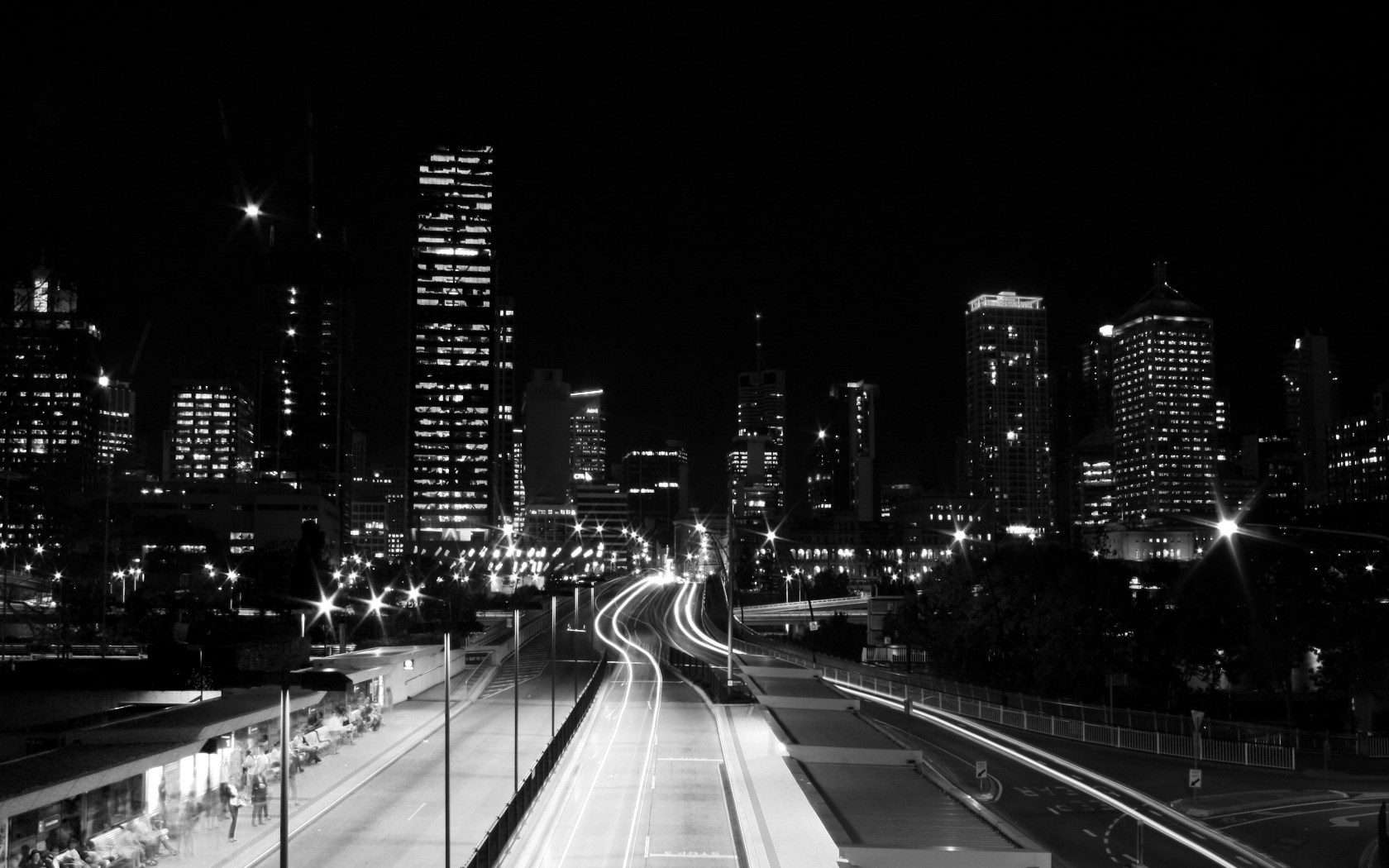 Cityscape at Night with Light Trails HD Wallpaper