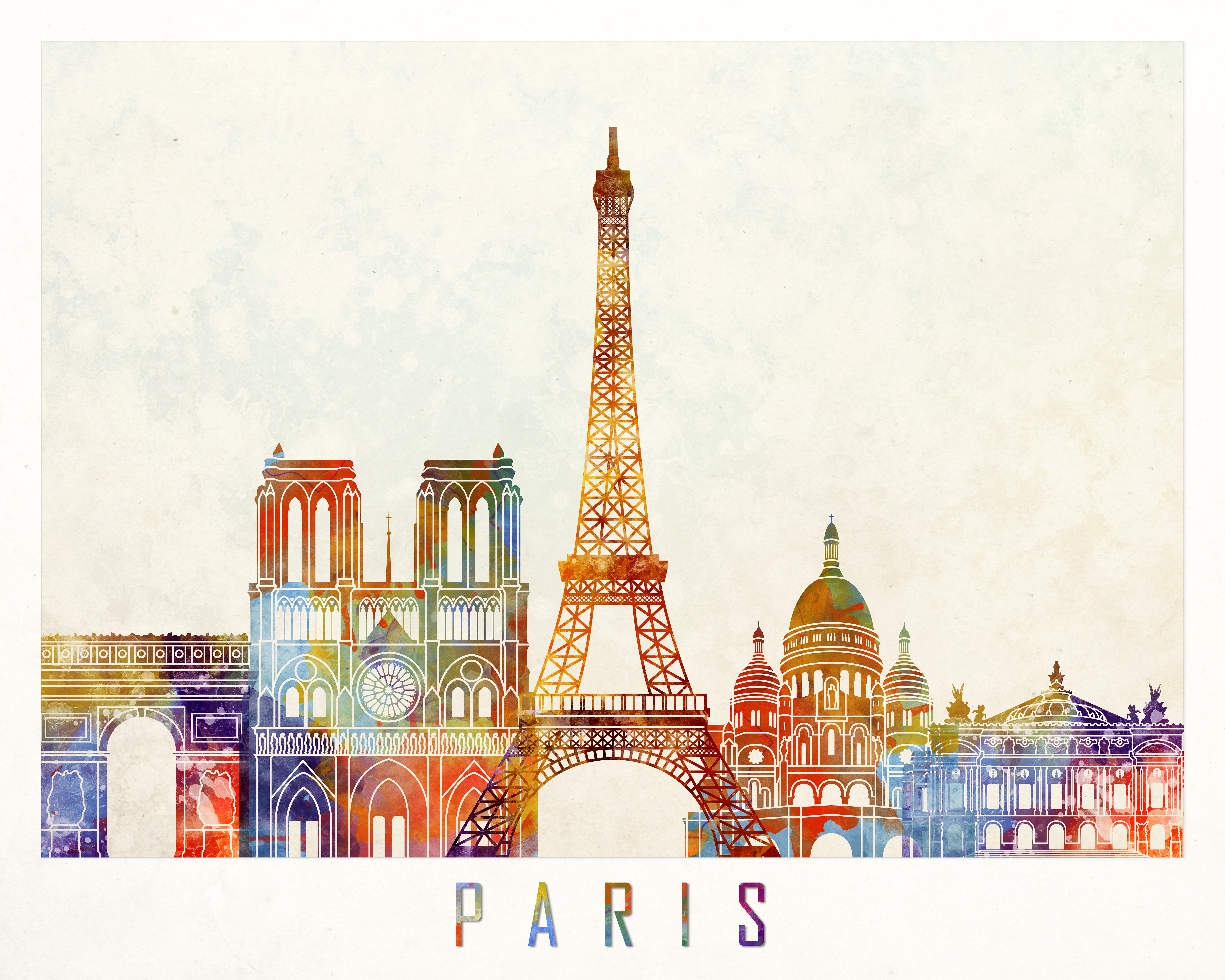 Parisian skyline watercolor art HD Wallpaper