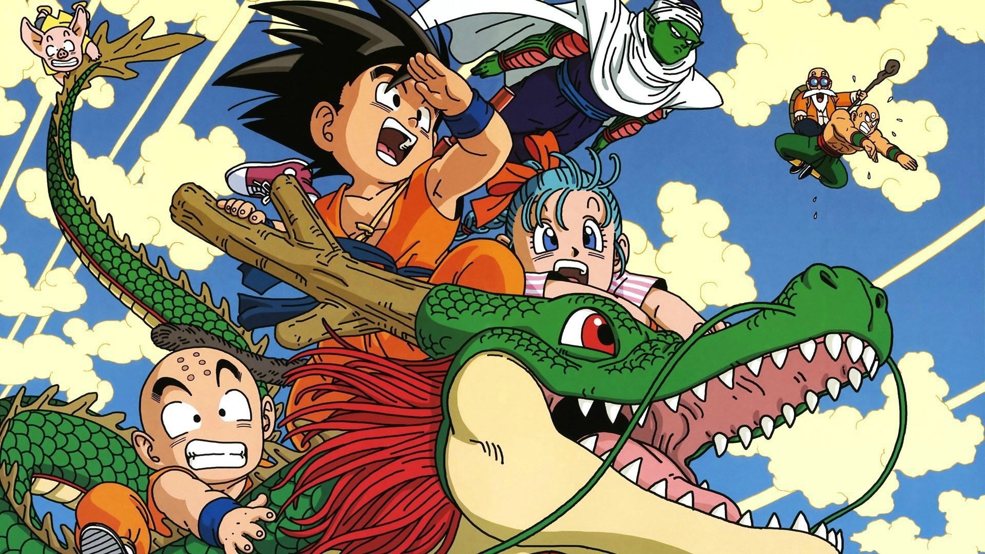 Goku and Friends riding Shenron from Dragon Ball HD Wallpaper