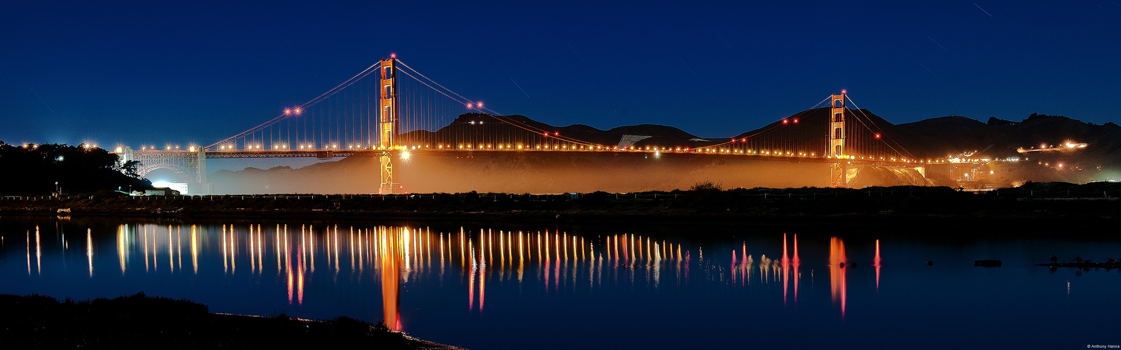 Golden Gate Bridge at Night with Reflections HD Wallpaper