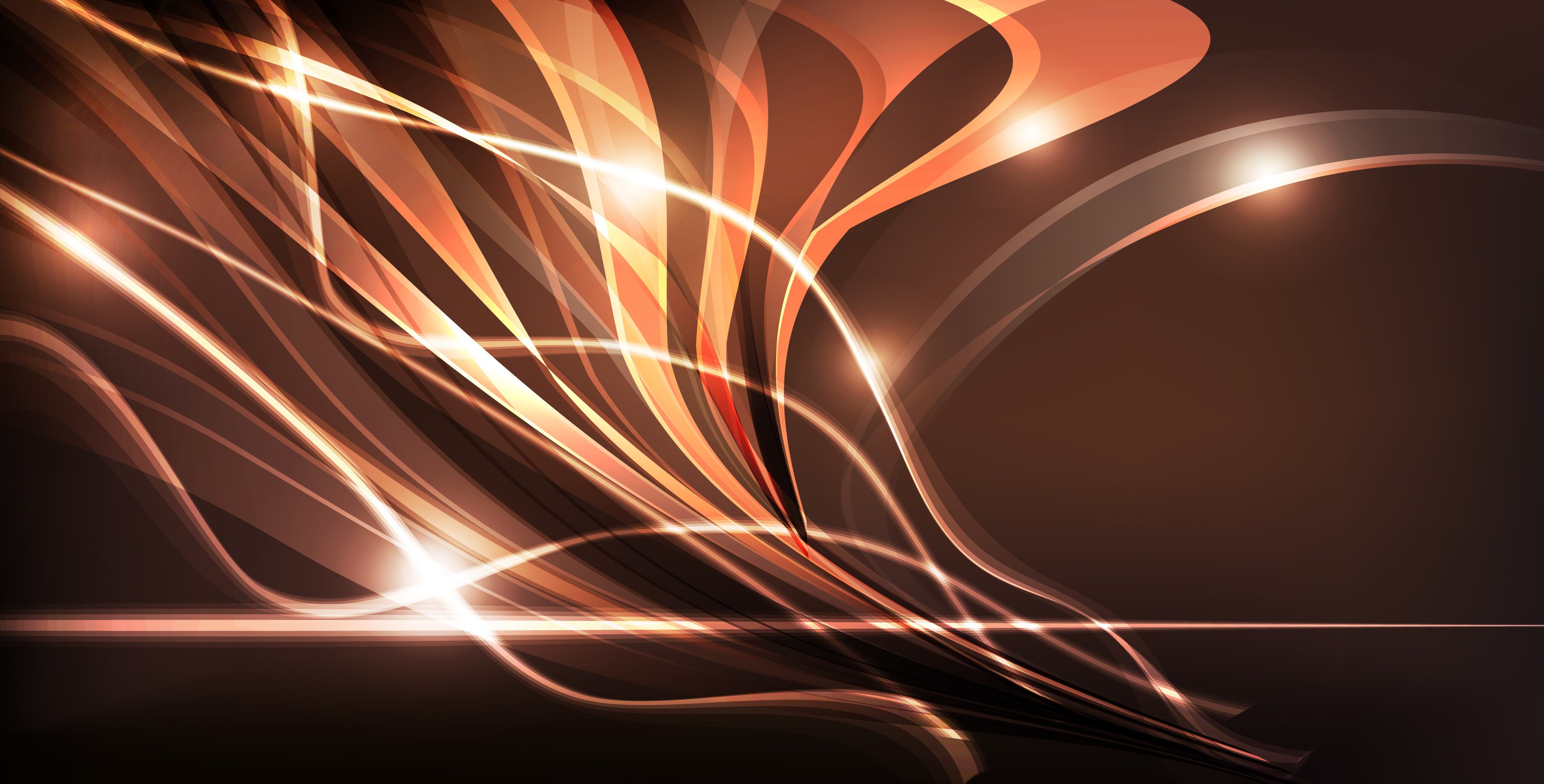 Abstract Glowing Orange and Brown Light Waves HD Wallpaper
