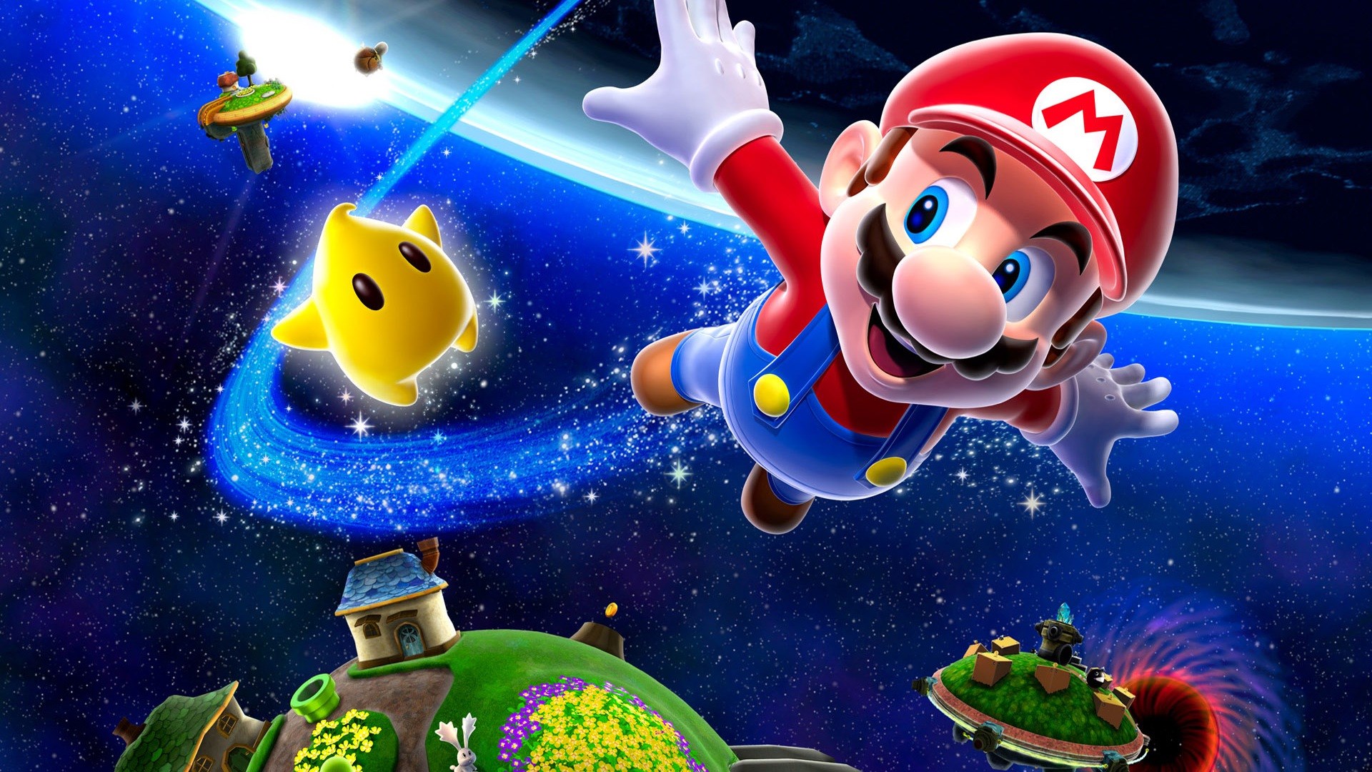 Mario from Super Mario Galaxy in Space HD Wallpaper