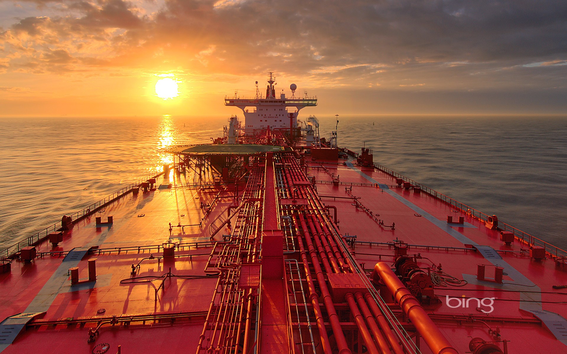 Tanker ship at sunset HD Wallpaper