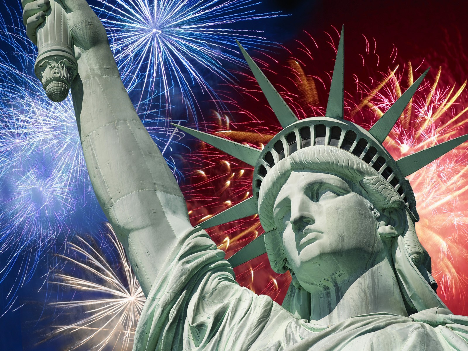 Statue of Liberty with Fireworks HD Wallpaper