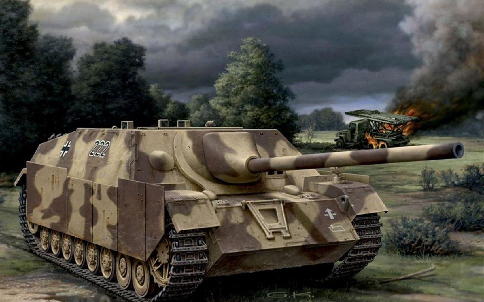 German Jagdpanther tank in battle HD Wallpaper