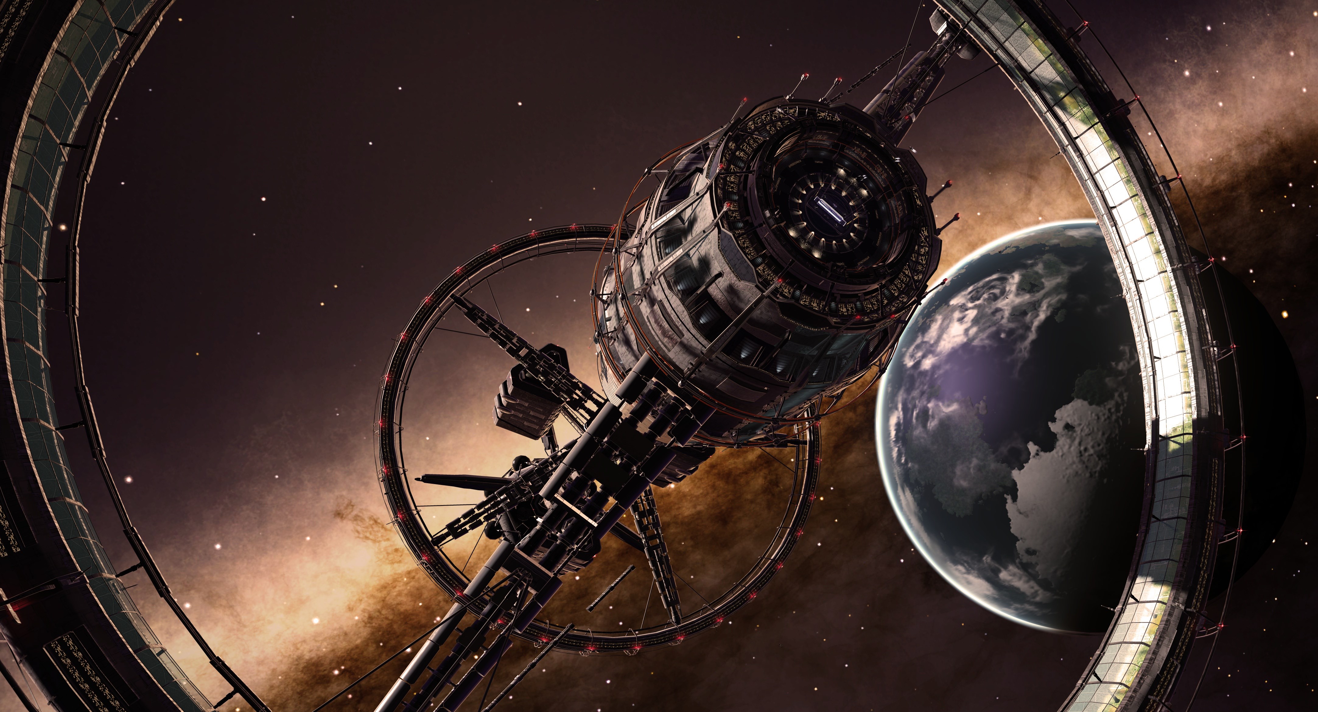 Space station orbiting a planet in Elite Dangerous HD Wallpaper