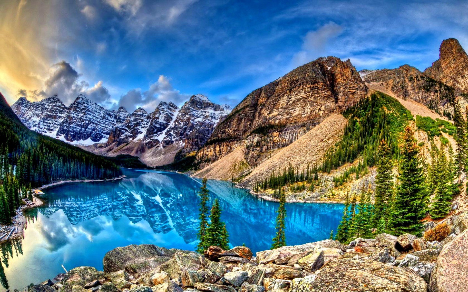 Moraine Lake with Mountains and Forest HD Wallpaper
