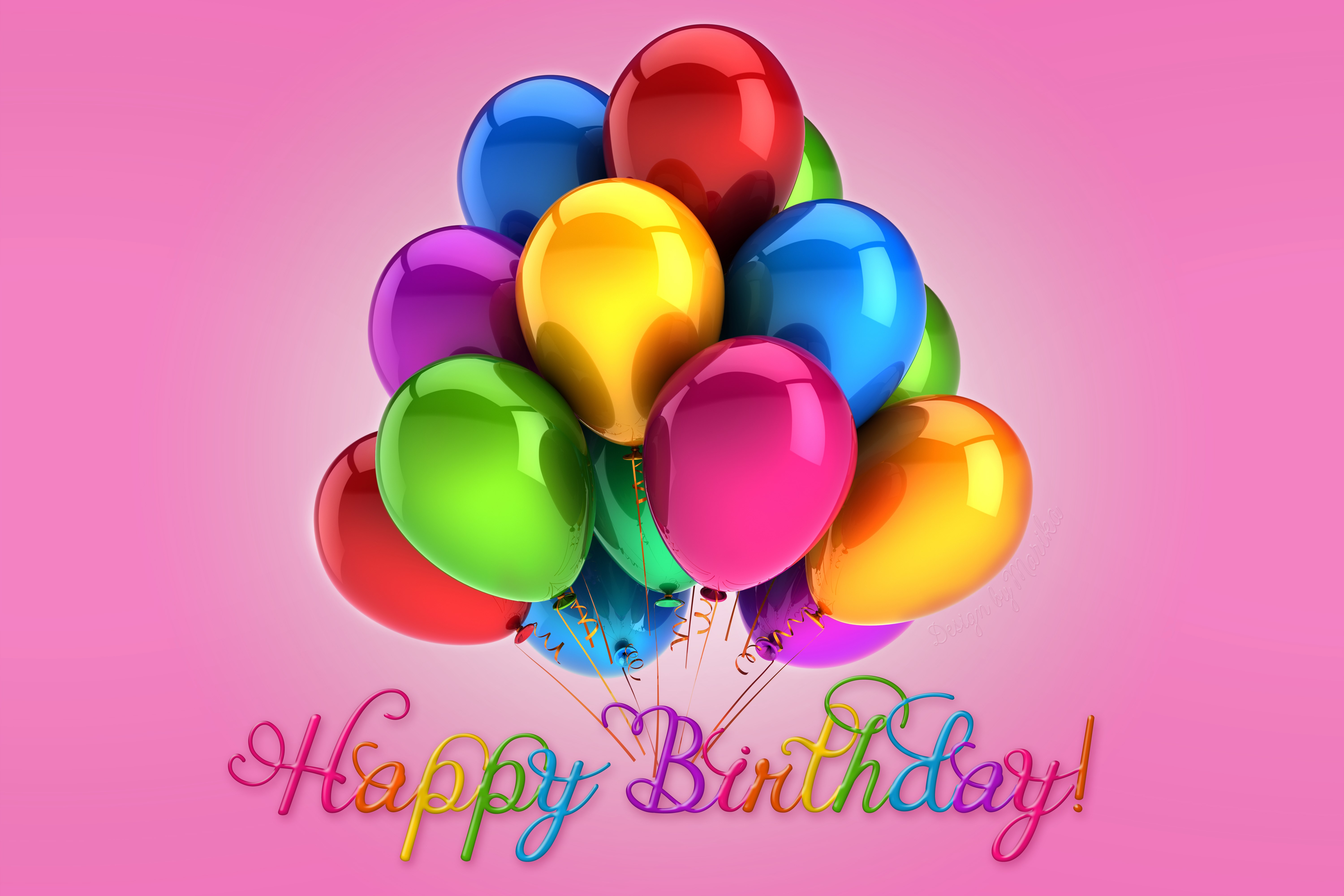 Happy Birthday balloons on pink background HD Wallpaper