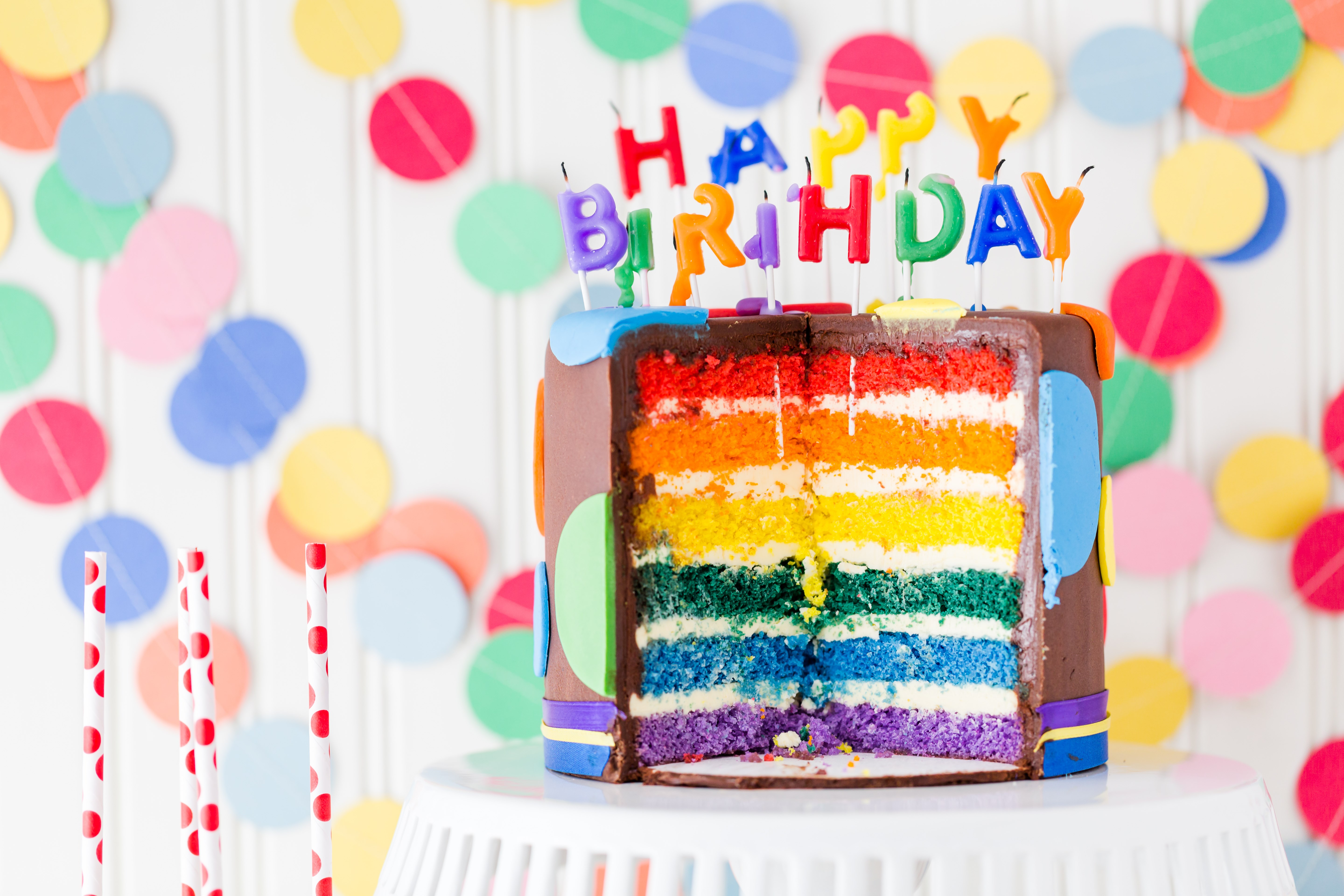 Rainbow Layer Cake with Birthday Candles HD Wallpaper