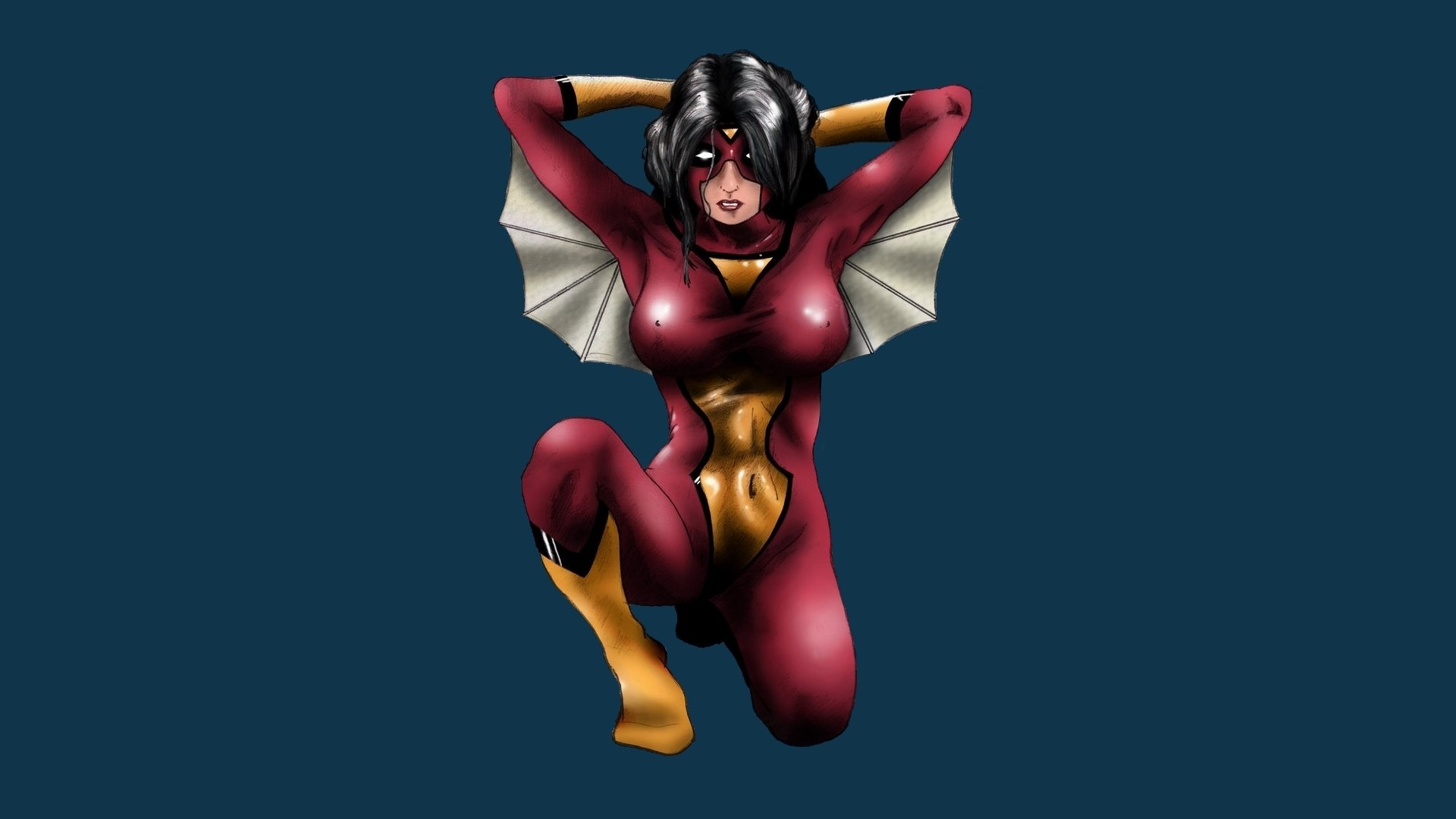 Spider-Woman in red and gold suit HD Wallpaper
