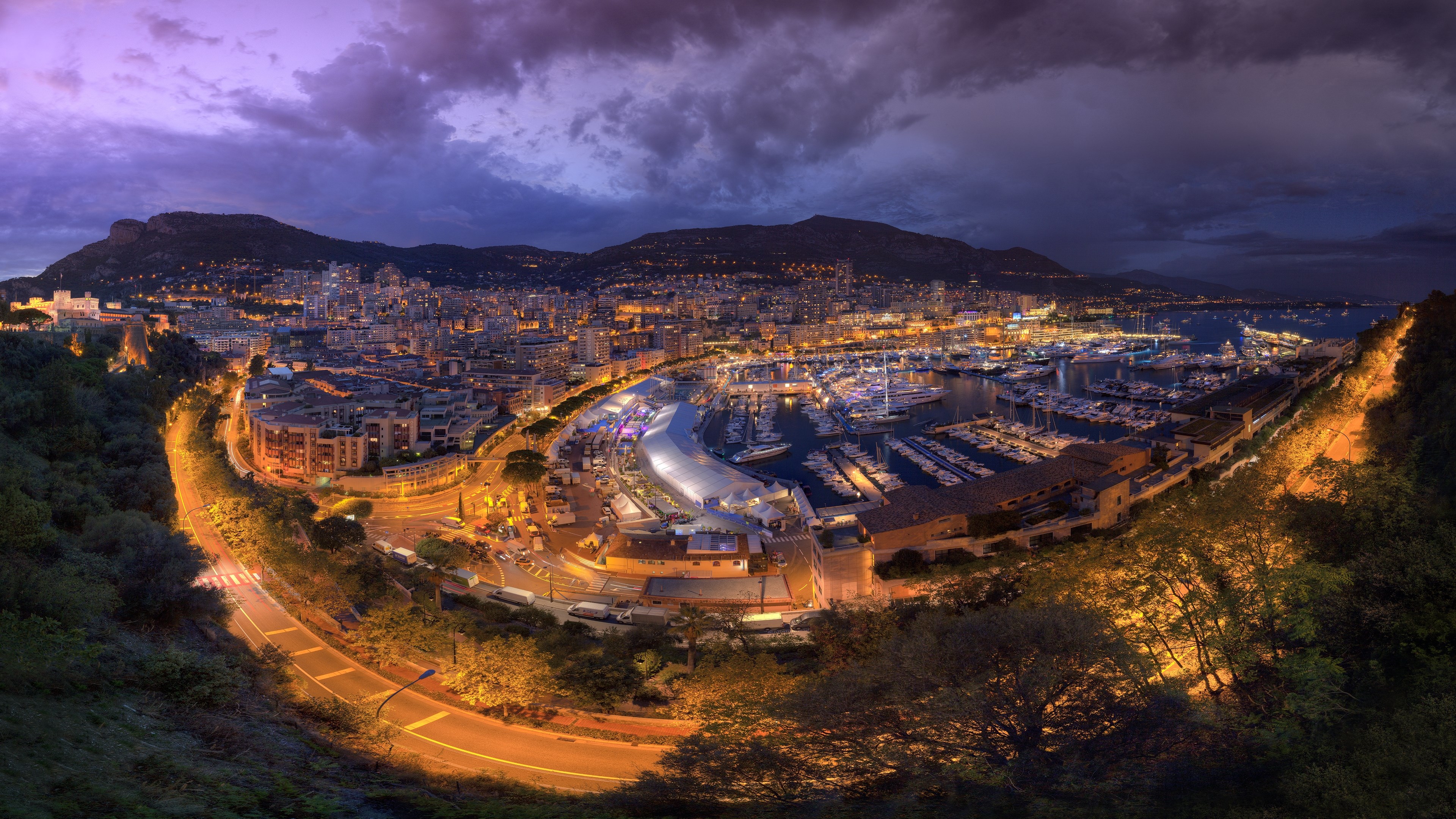 4K Monaco cityscape and harbor at dusk HD Wallpaper