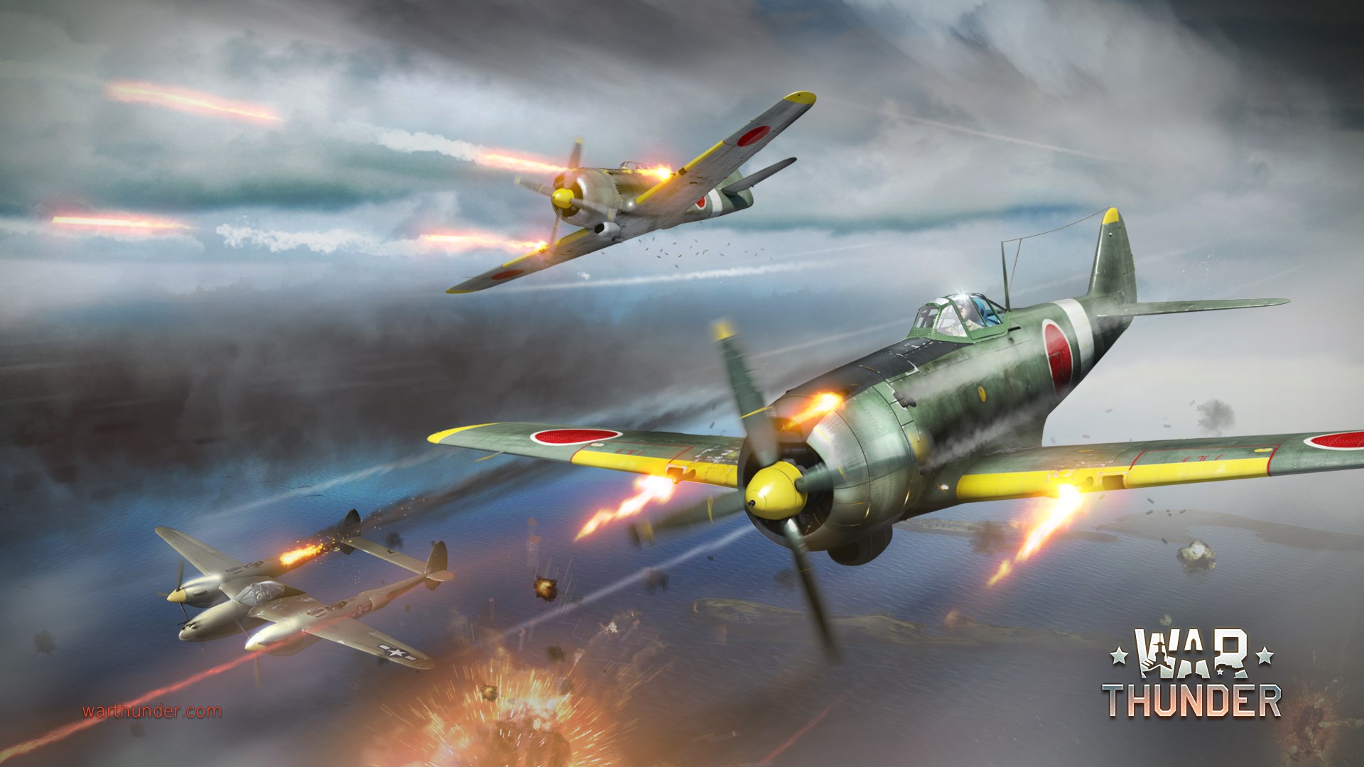 War Thunder aerial combat with Japanese and American planes HD Wallpaper