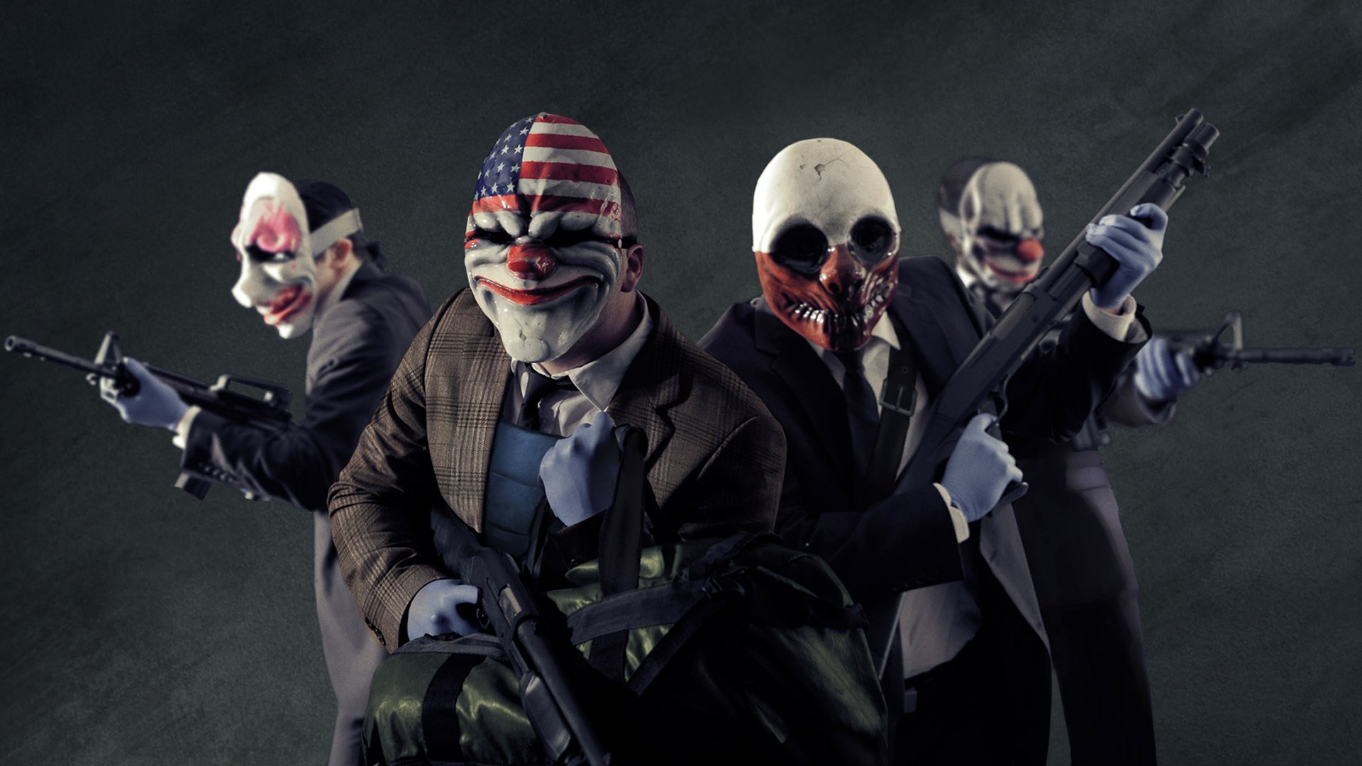 Four masked figures from Payday: The Heist with guns HD Wallpaper