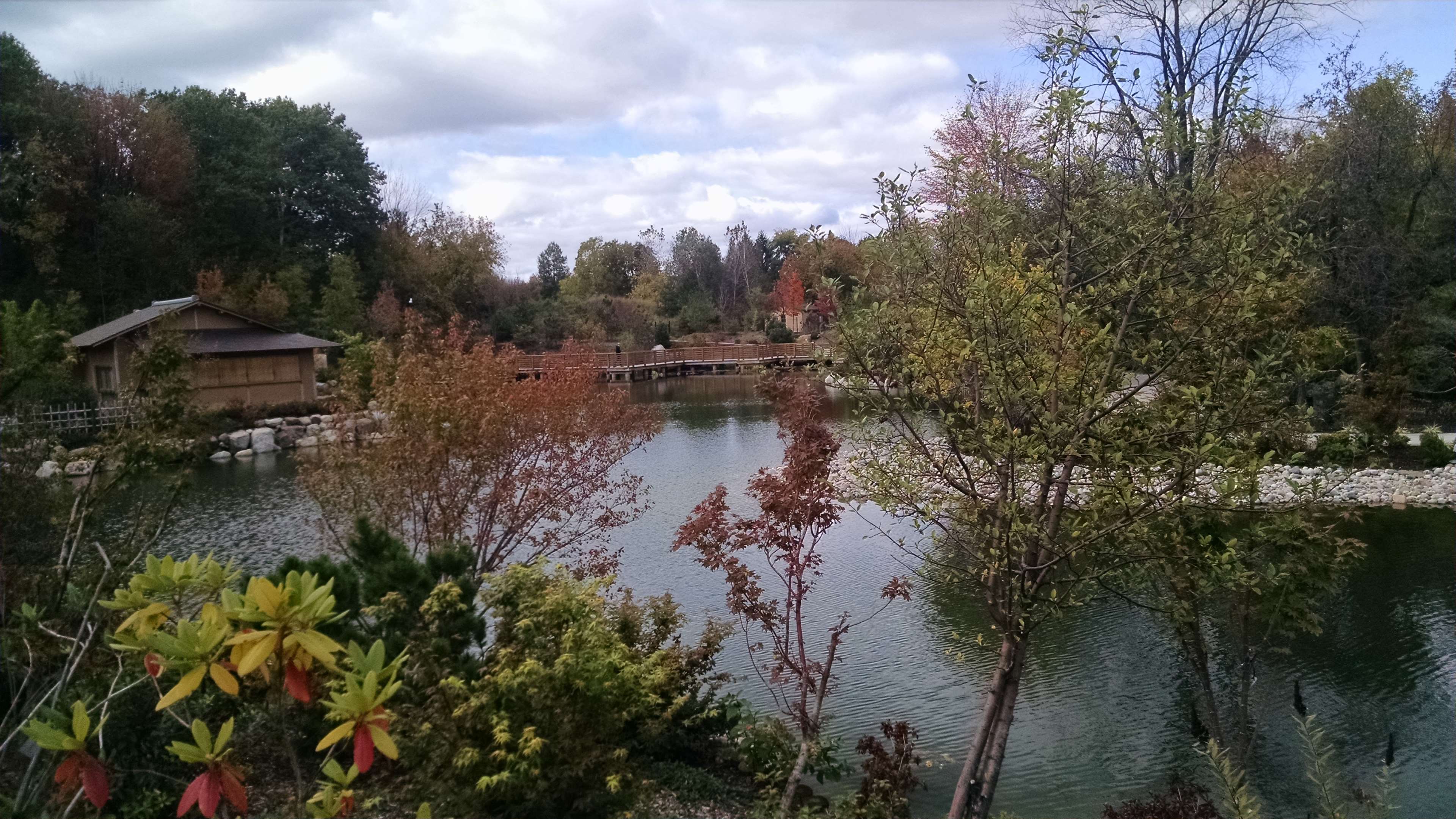 Japanese garden with a pond and a house 4K HD Wallpaper