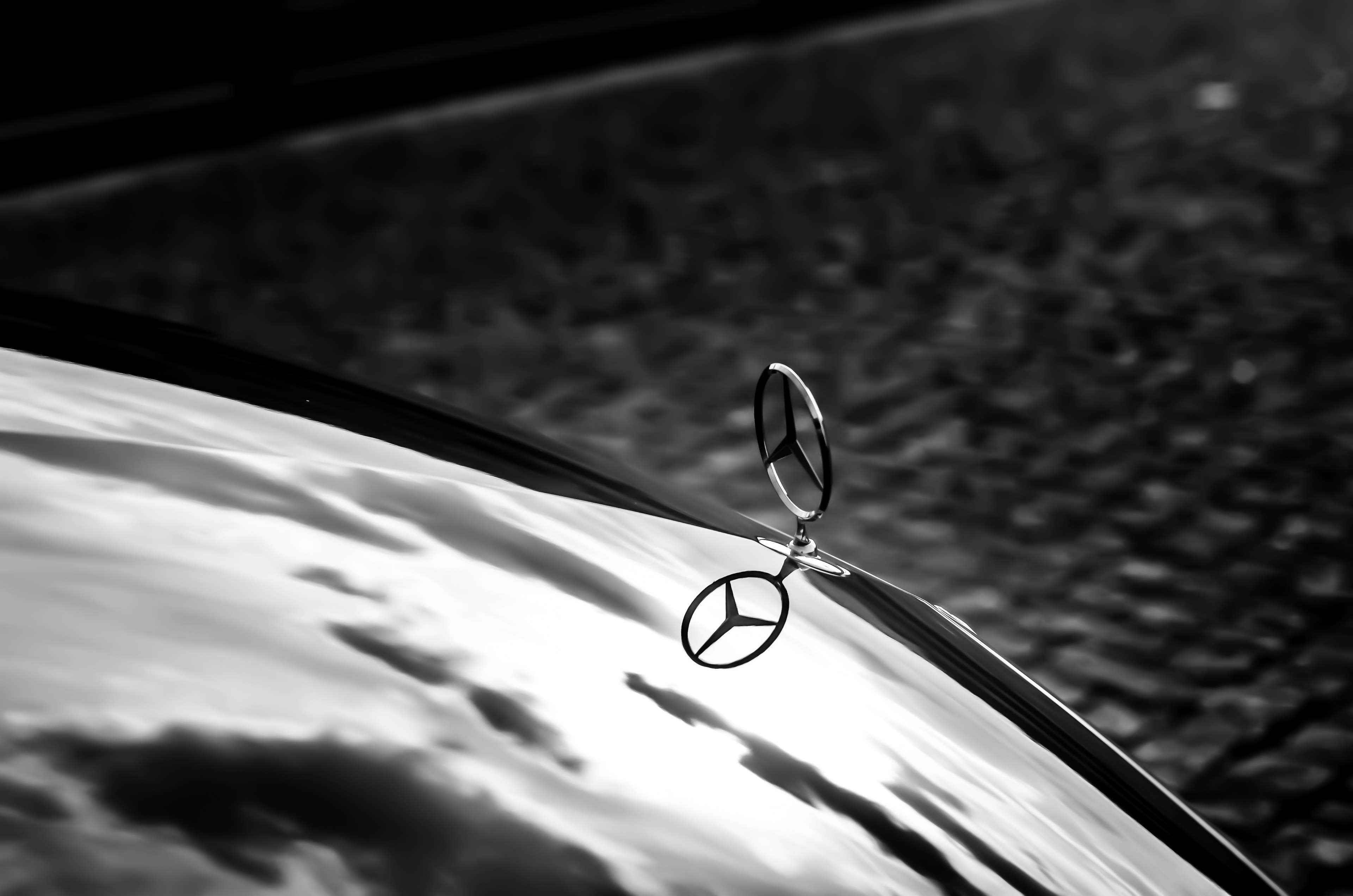 Mercedes-Benz hood ornament reflection on car hood HD Wallpaper