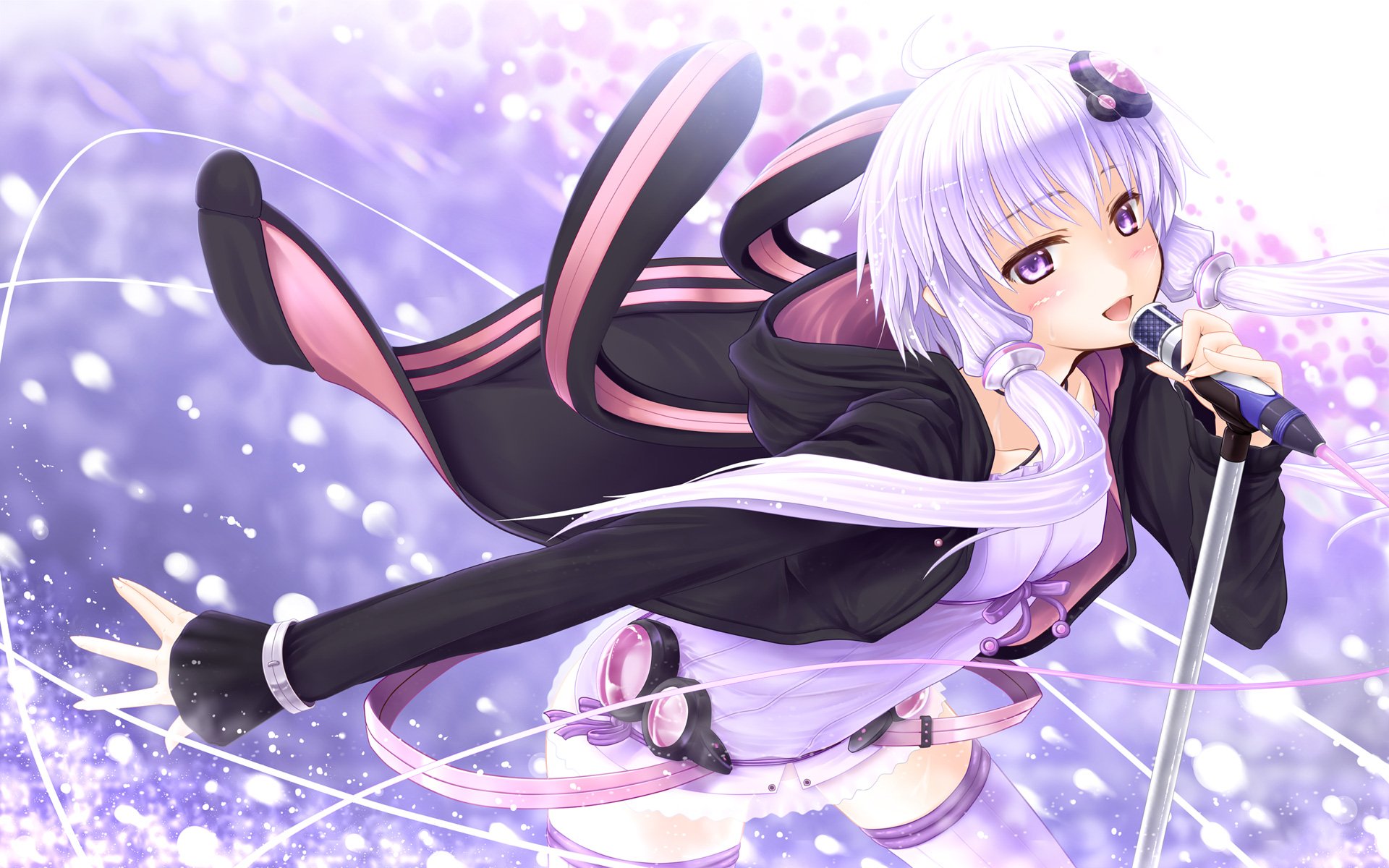 Yuzuki Yukari Vocaloid singing with microphone HD Wallpaper