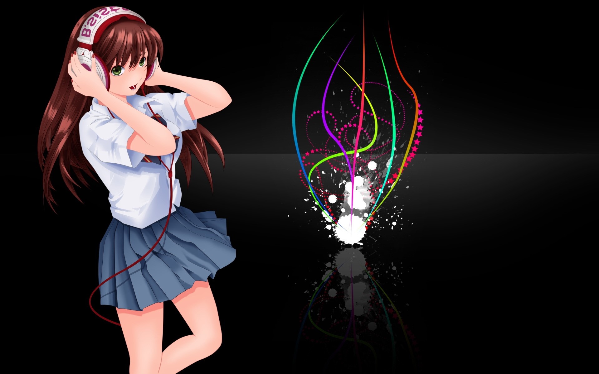 Anime Girl with Headphones Listening to Music HD Wallpaper
