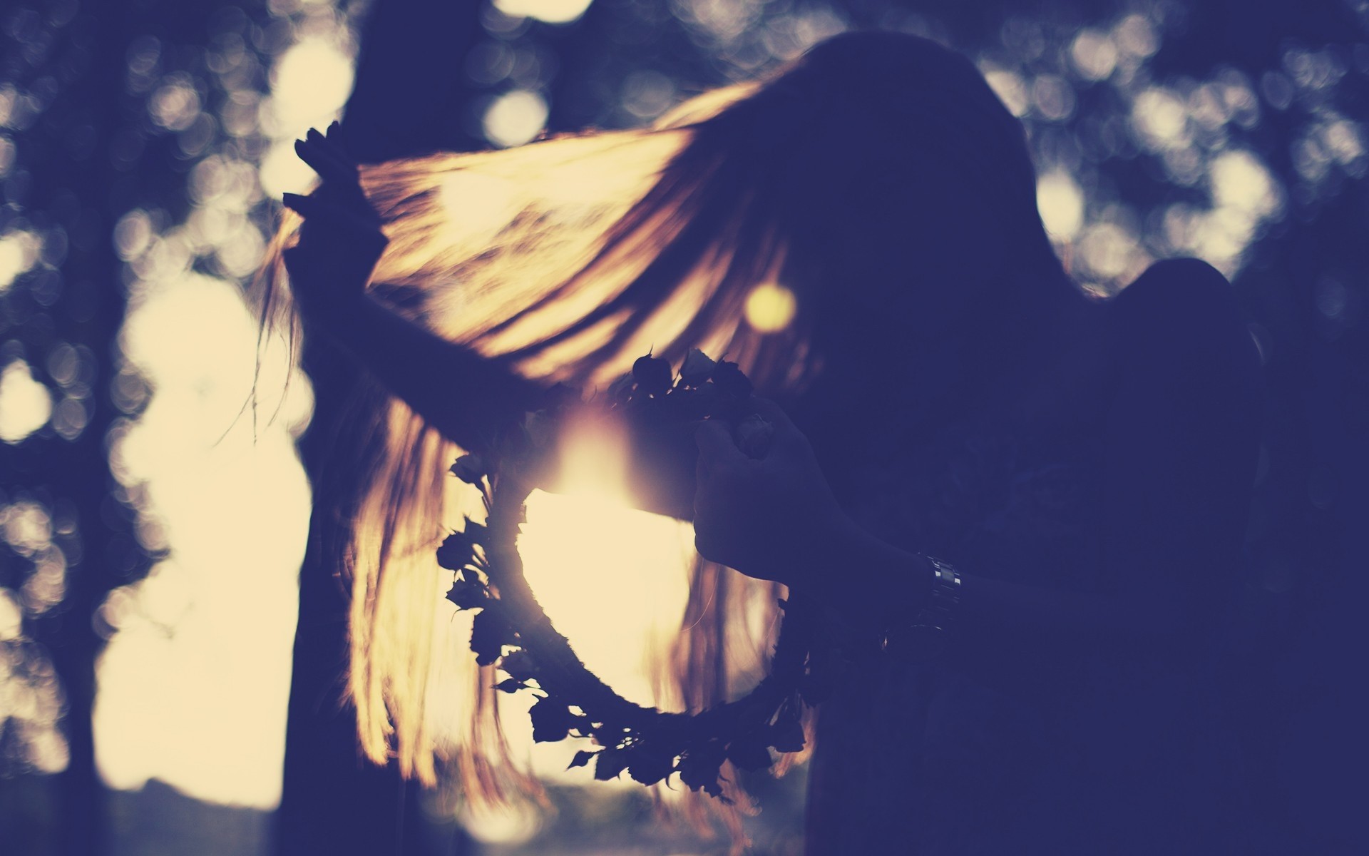Silhouette of a girl with a flower crown HD Wallpaper