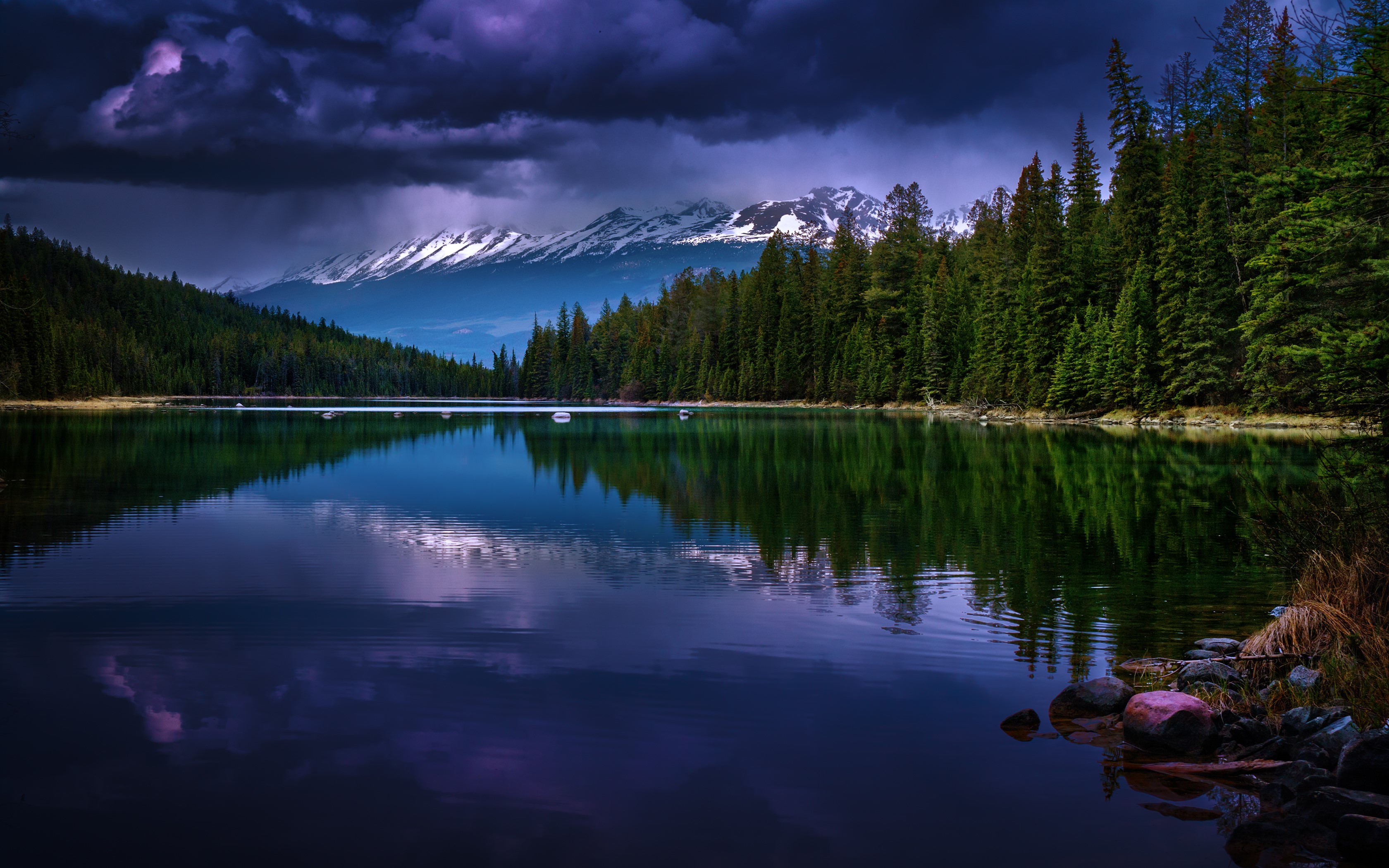 Calm Lake with Mountain Reflections in Alberta HD Wallpaper
