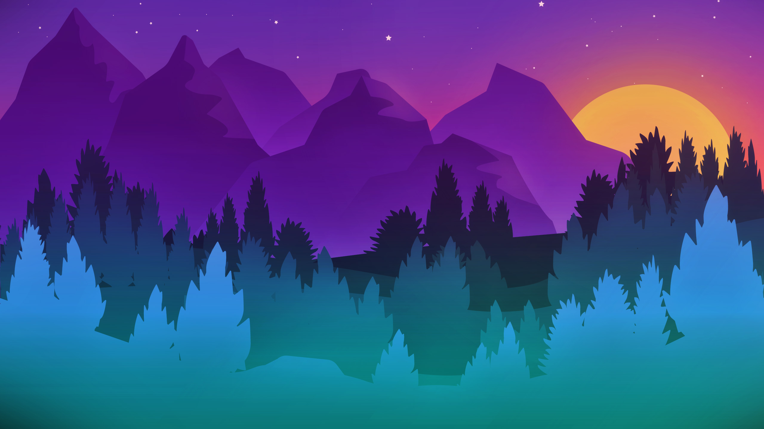 Minimalist mountain landscape with sunset and stars HD Wallpaper