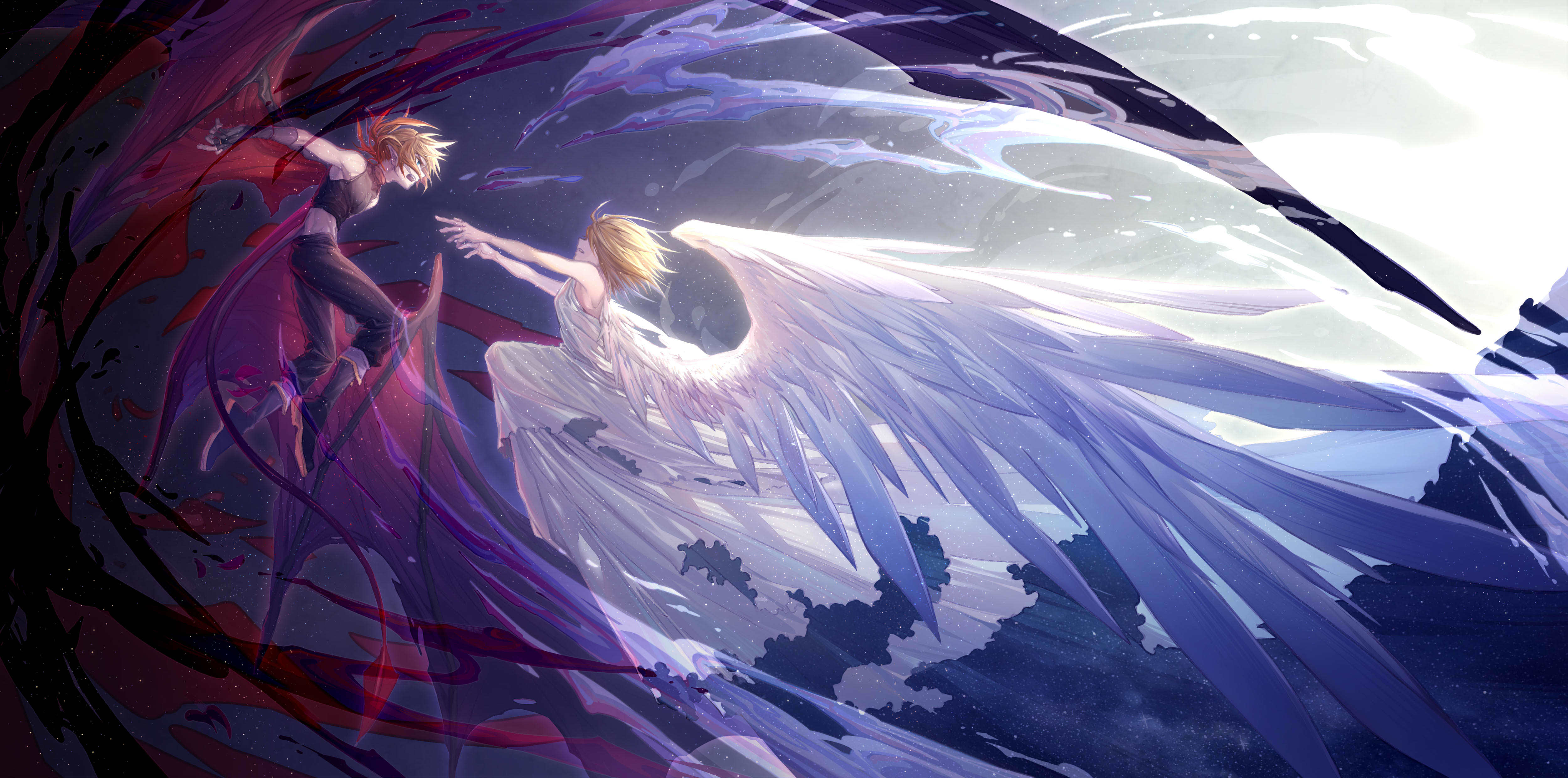 Anime couple reaching for each other HD Wallpaper